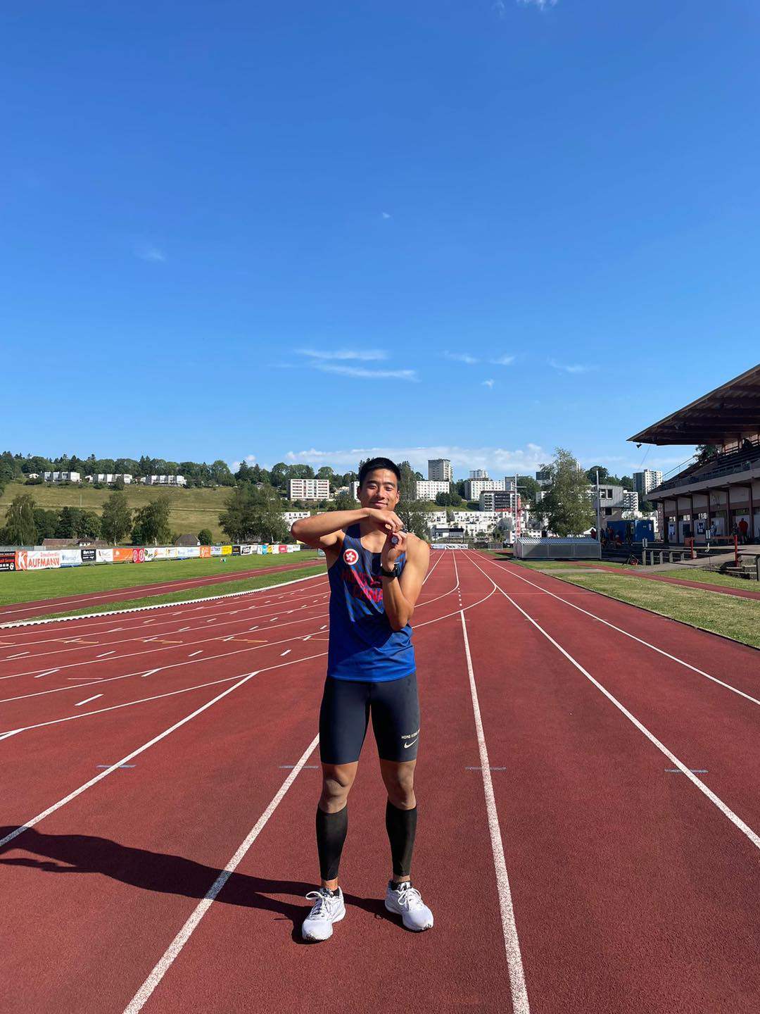 Hong Kong long jump record holder Chan Ming-tai posted the number “8” to celebrate his breakthrough after the race in Switzerland. Photo: HKAAA Fb