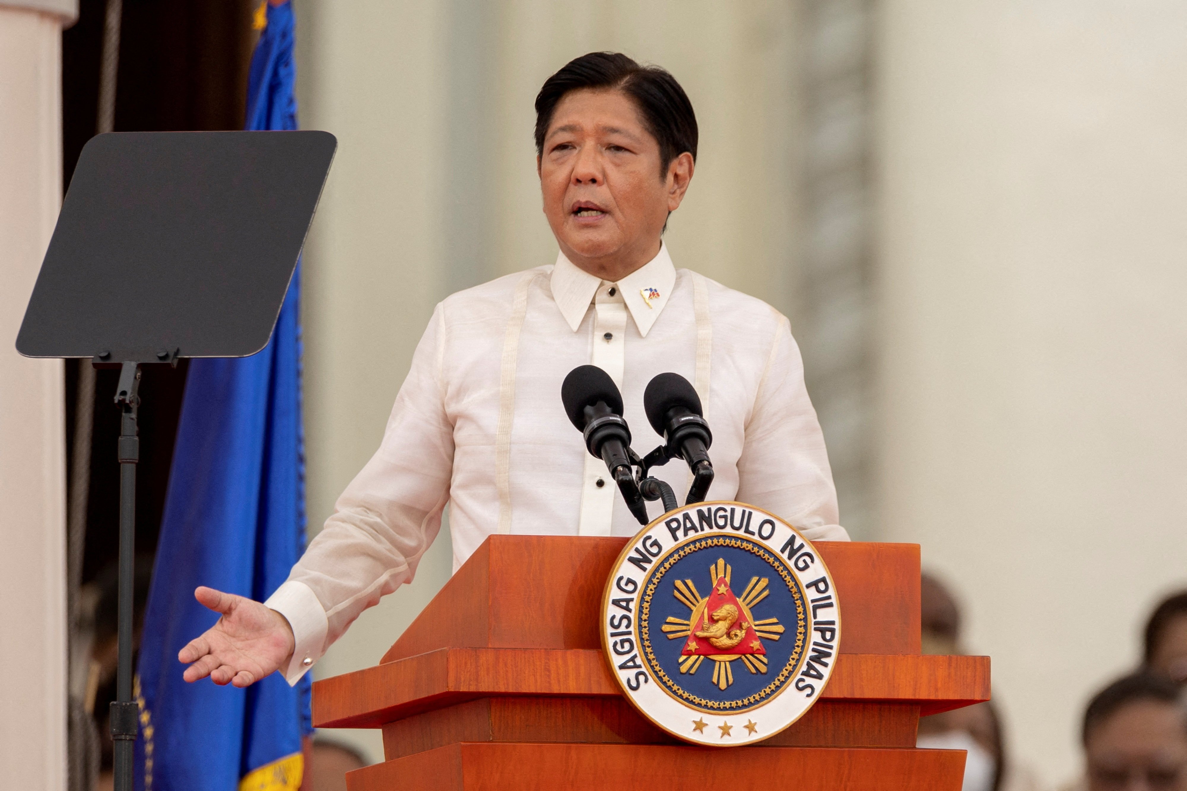 Ferdinand Marcos Jnr, son of the late dictator Ferdinand Marcos, delivers a speech after taking the oath as the 17th president of the Philippines, on June 30. Photo: Reuters