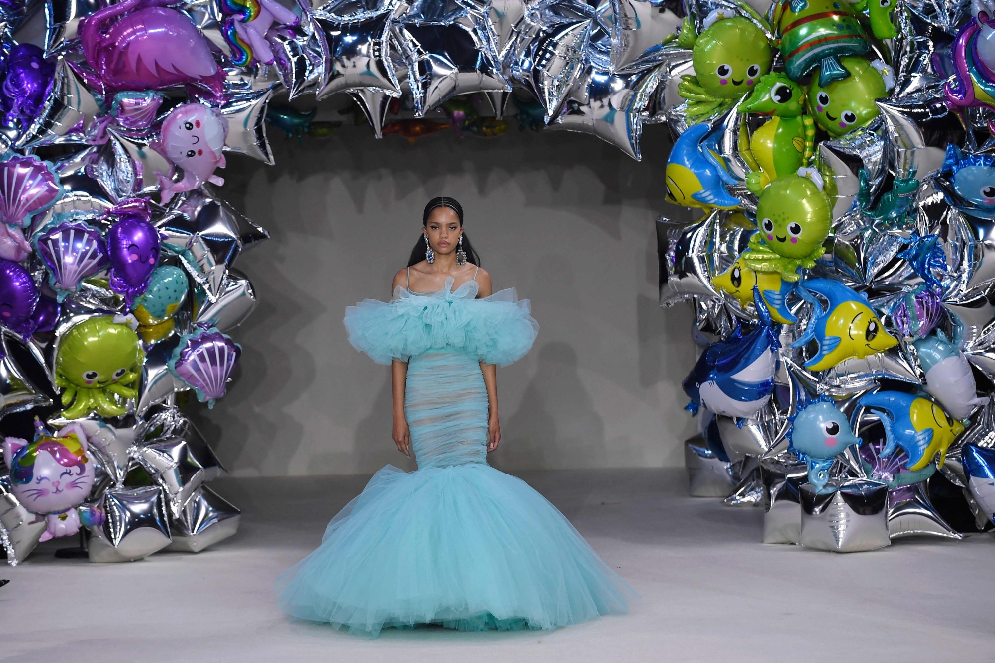 Giambattista Valli's 10th anniversary in haute couture at Paris Fashion Week:  the autumn/winter 2022-23 collection was all colourful tulle dresses and shimmering  body suits