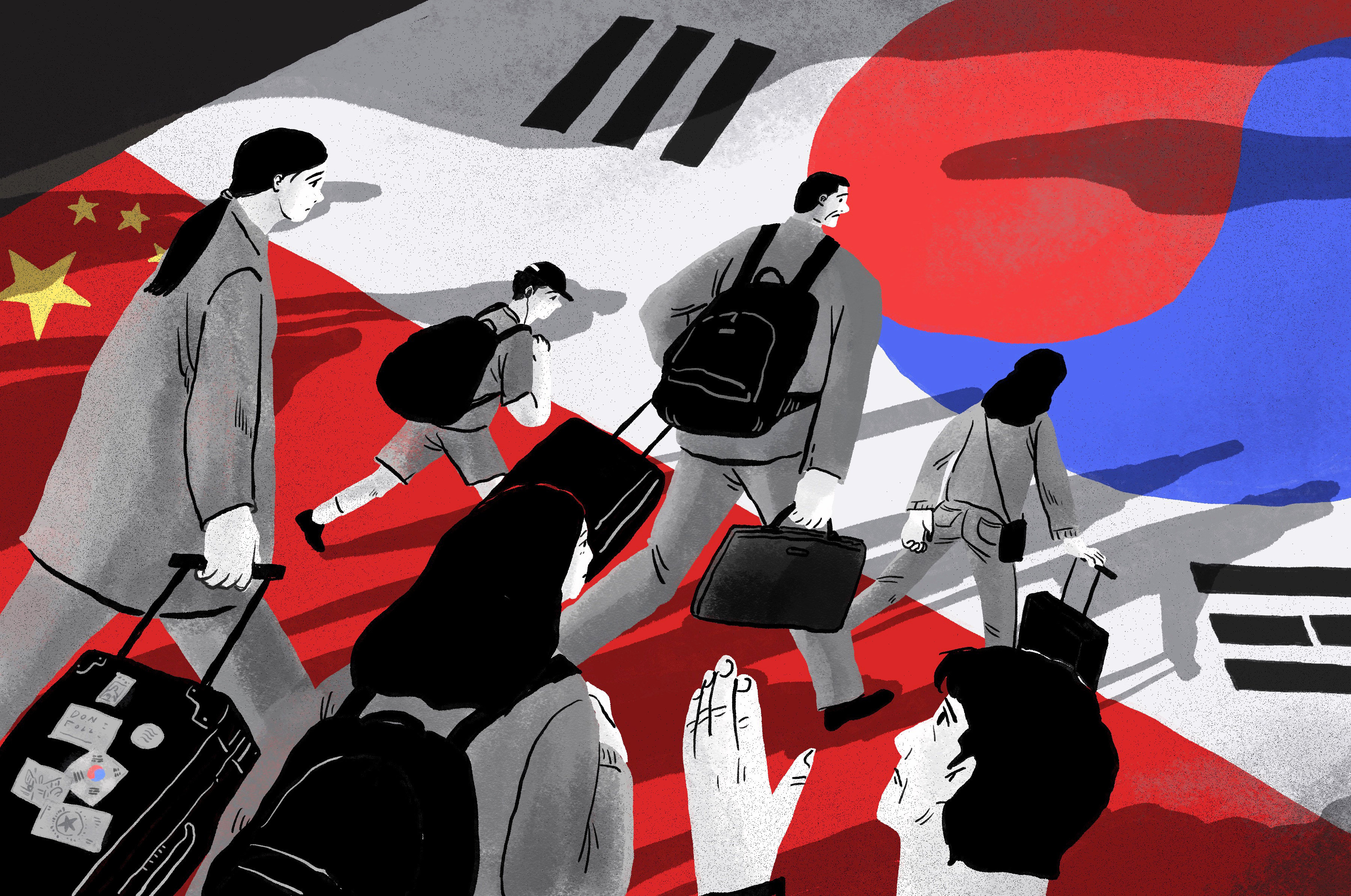 South Korean nationals are leaving China at an alarming rate - to the point that some are concerned it might further impede the development of bilateral relations that have become strained in recent years. Illustration: Brian Wang
