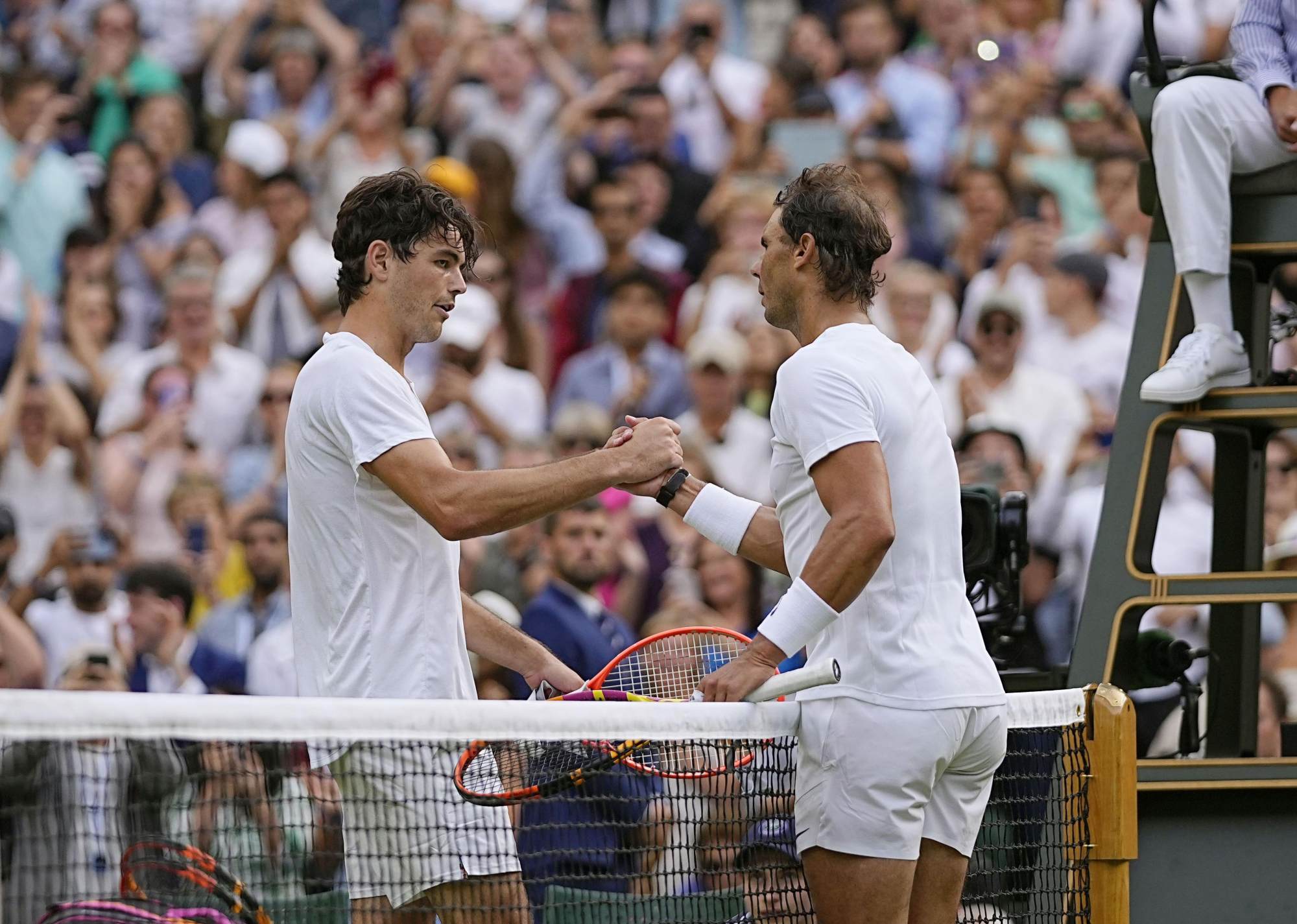 Rafael Nadal got through against Taylor Fritz in the quarter-finals, but was carrying an abdominal injury. Photo: Kyodo