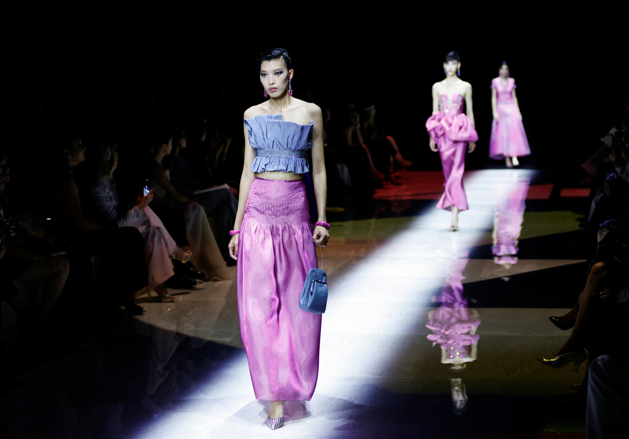Models strut in gorgeous hues of pink and purple at Giorgio Armani’s haute couture autumn/winter 2022-2023 collection. Photo: Reuters