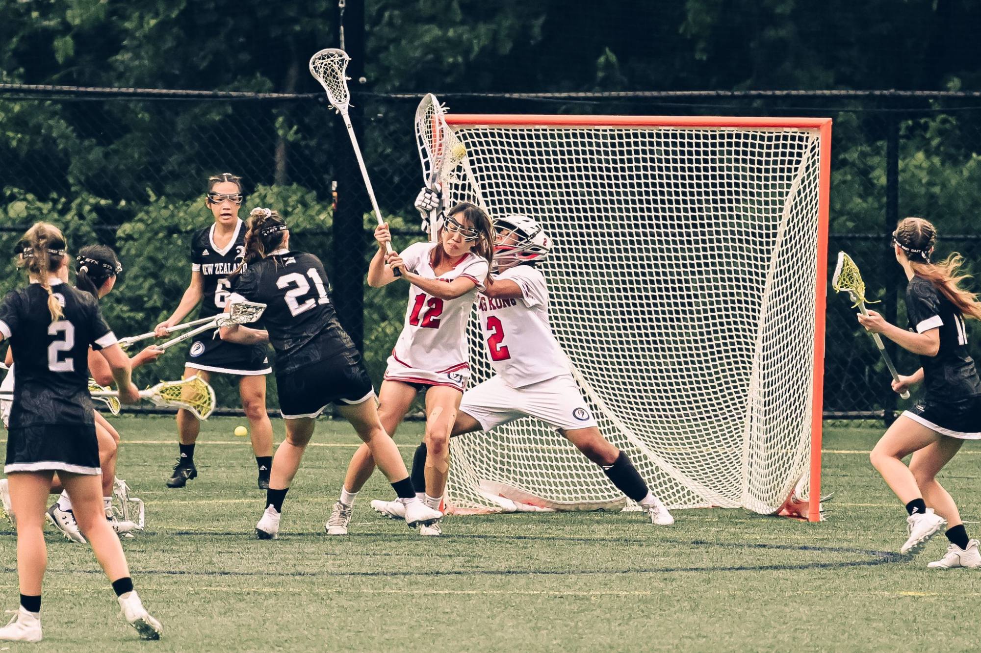Hong Kong goalie Liu Hui-tan saves a shot against New Zealand at the World Lacrosse Women’s Championship. Photo: Handout