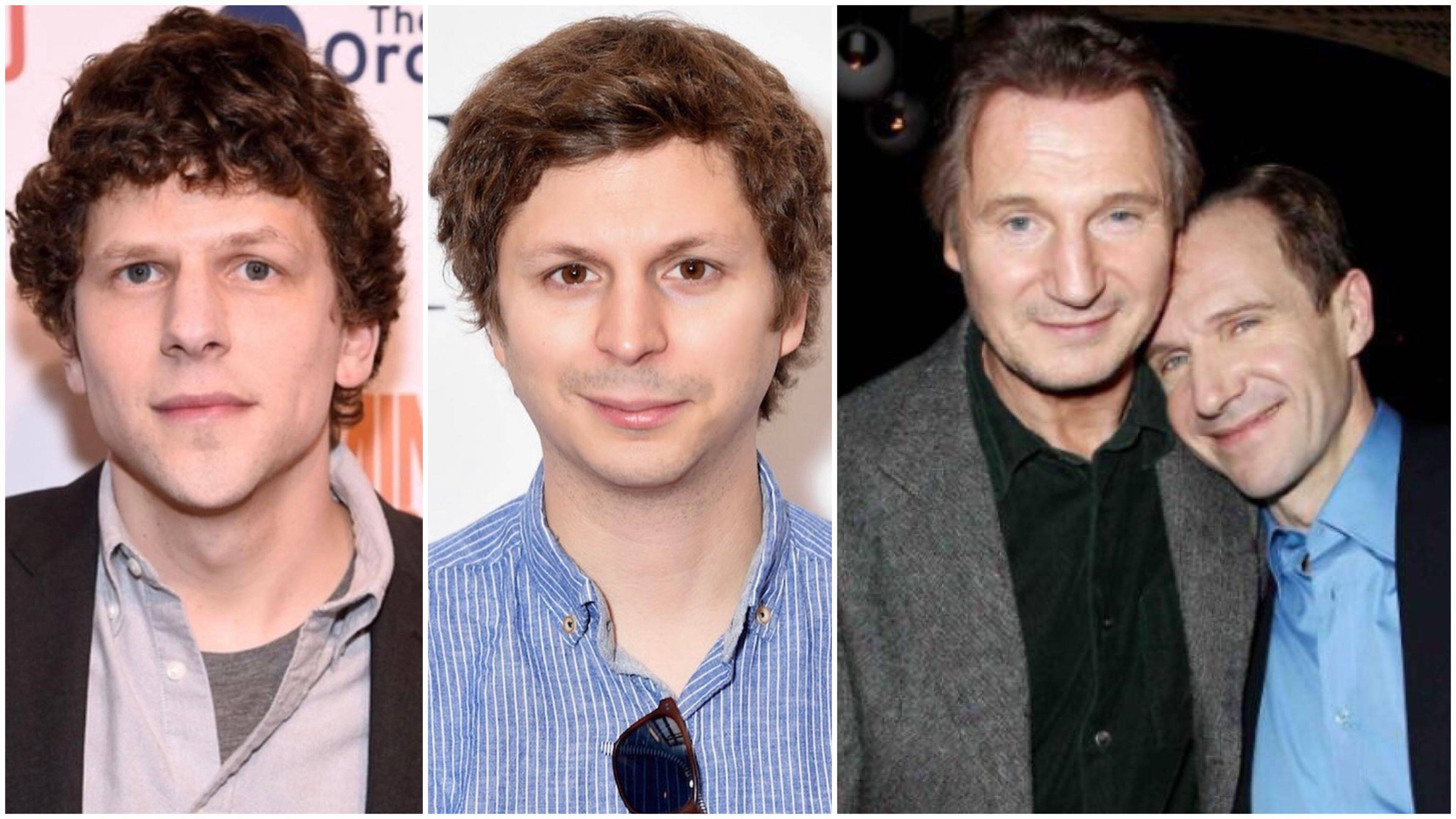 Meet these pairs of male celebrities who could easily be brothers, from Jesse Eisenberg and Michael Cera, to Liam Neeson and Ralph Fiennes. Photos: @jesseeisenbergunofficial, @michaelcerasource/Instagram; @MarinaIsabel13/Twitter