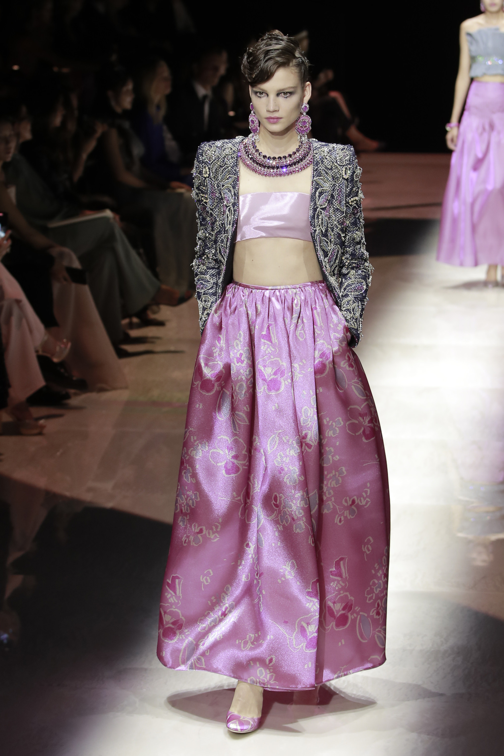 Earrings and necklaces were chunky and graphic at the show. Photo: AP