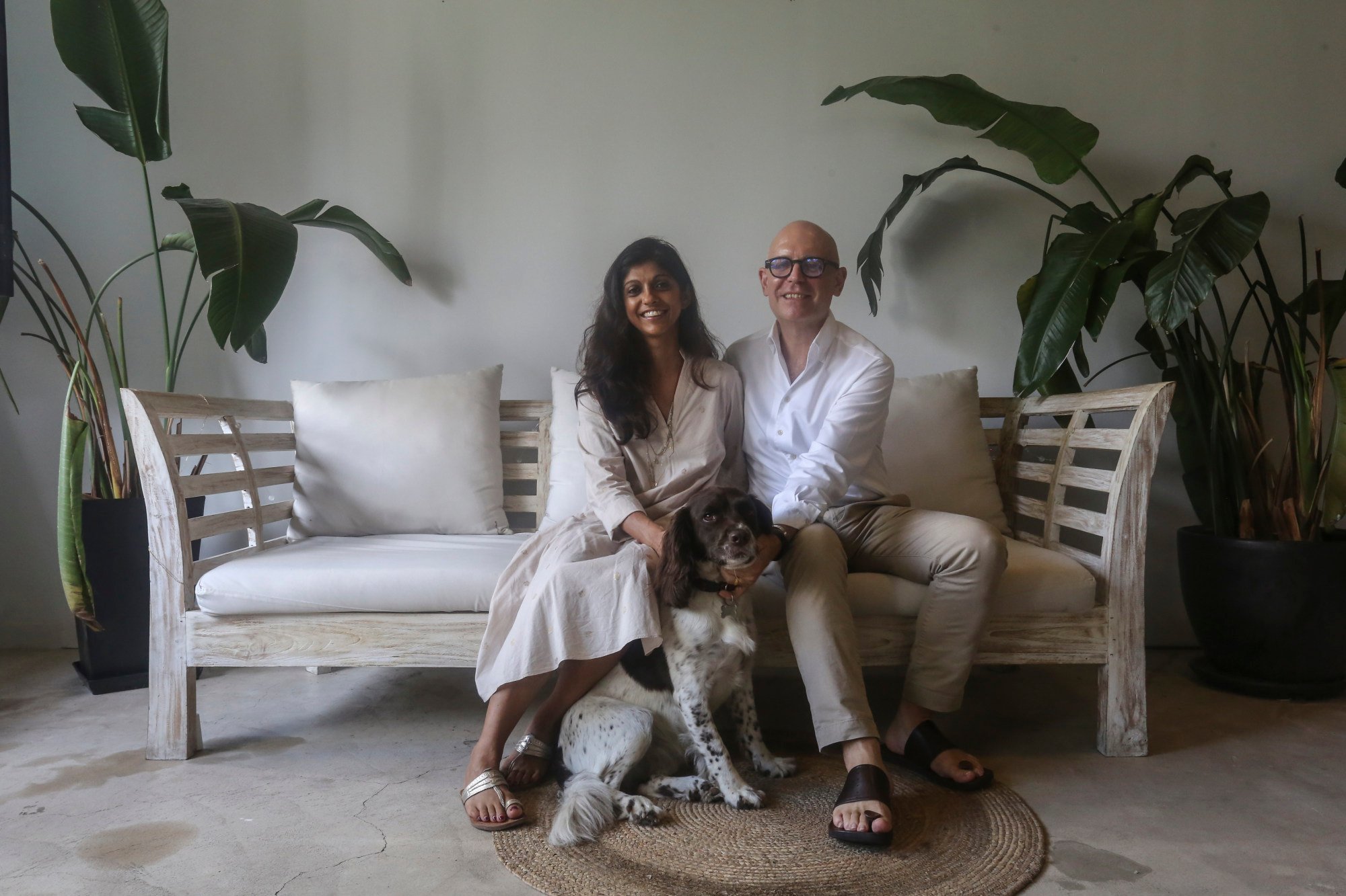 Westcott with his partner, Anjali Nihalchand, and their dog Izzy. Photo: Jonathan Wong