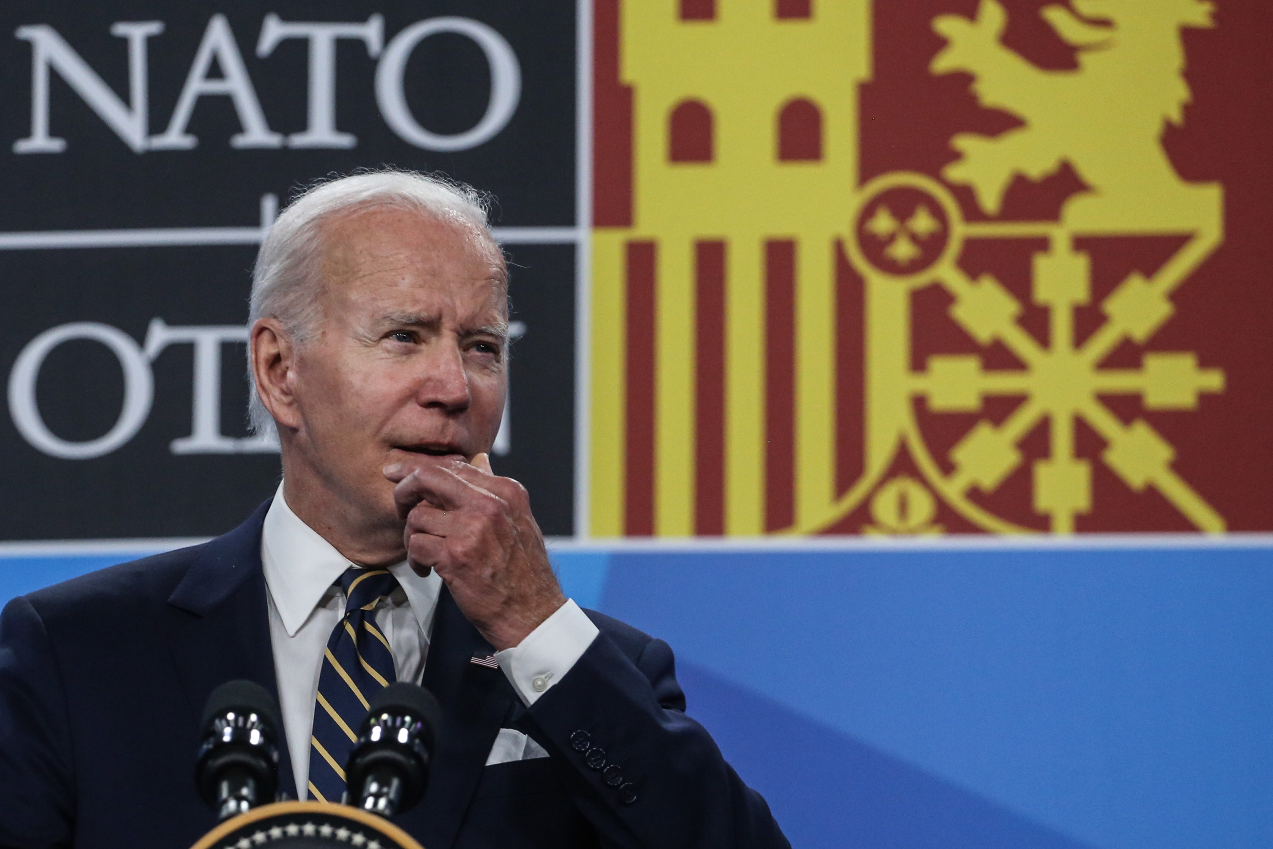 US President Joe Biden attends a news conference following the final day of the Nato summit in Madrid on June 30. Photo: Bloomberg