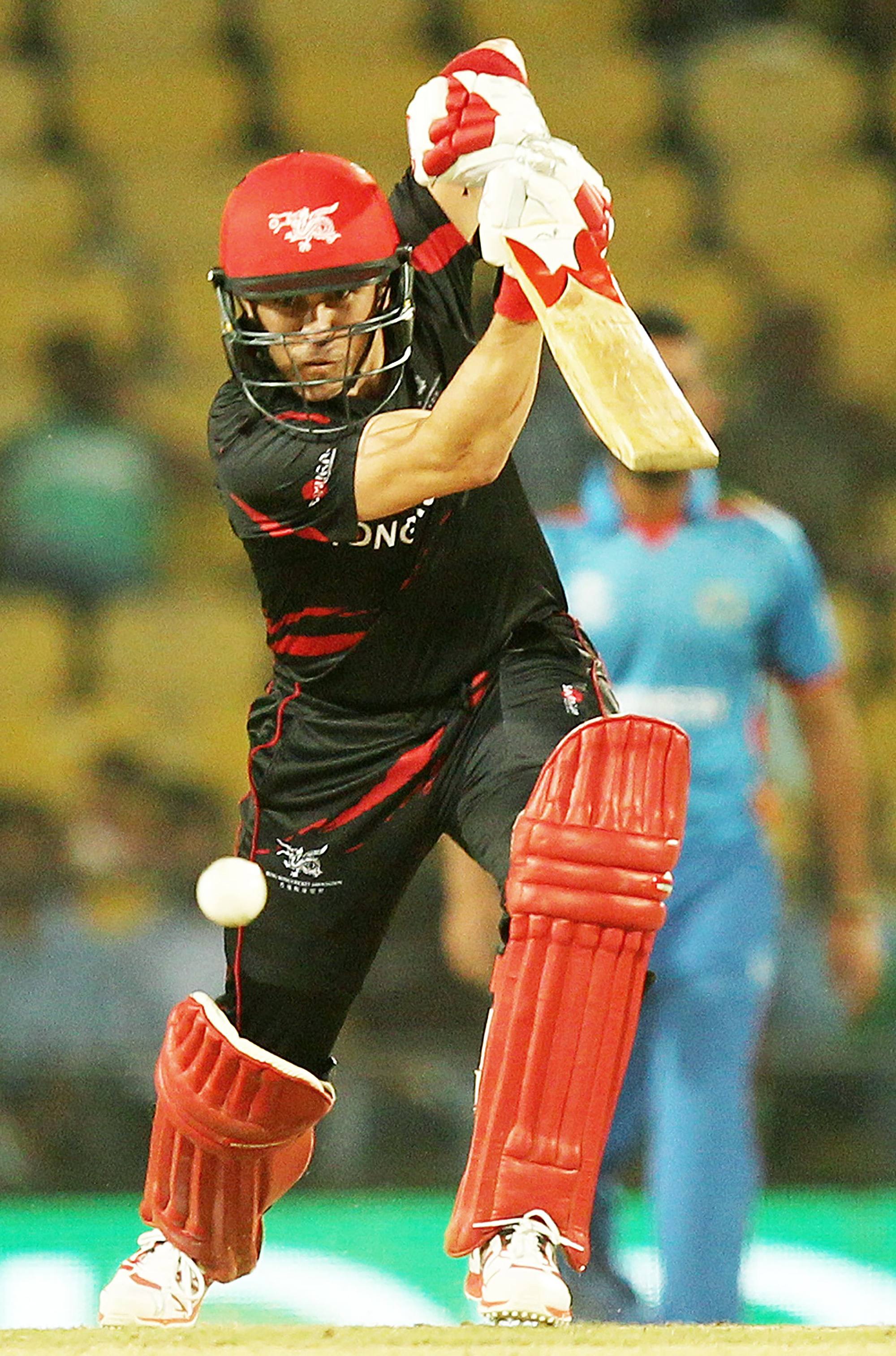 Hong Kong’s Ryan Campbell plays a shot during his side’s World T20 cricket tournament match against Afghanistan at the Vidarbha Cricket Association Stadium in Nagpur on March 10, 2016. Photo: AFP