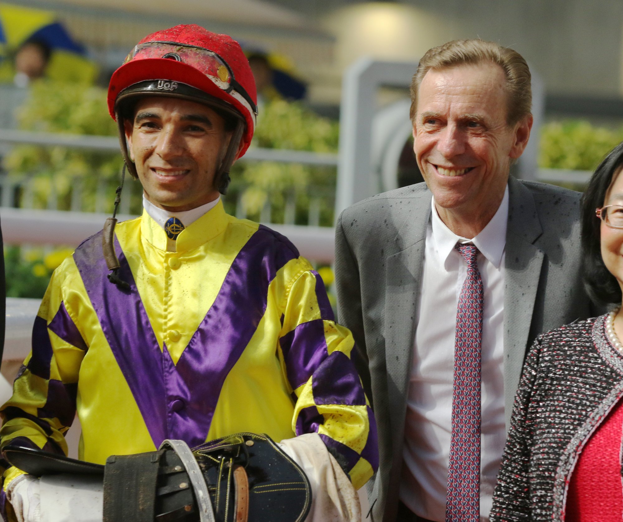 John Size (right) celebrates a win alongside Joao Moreira.