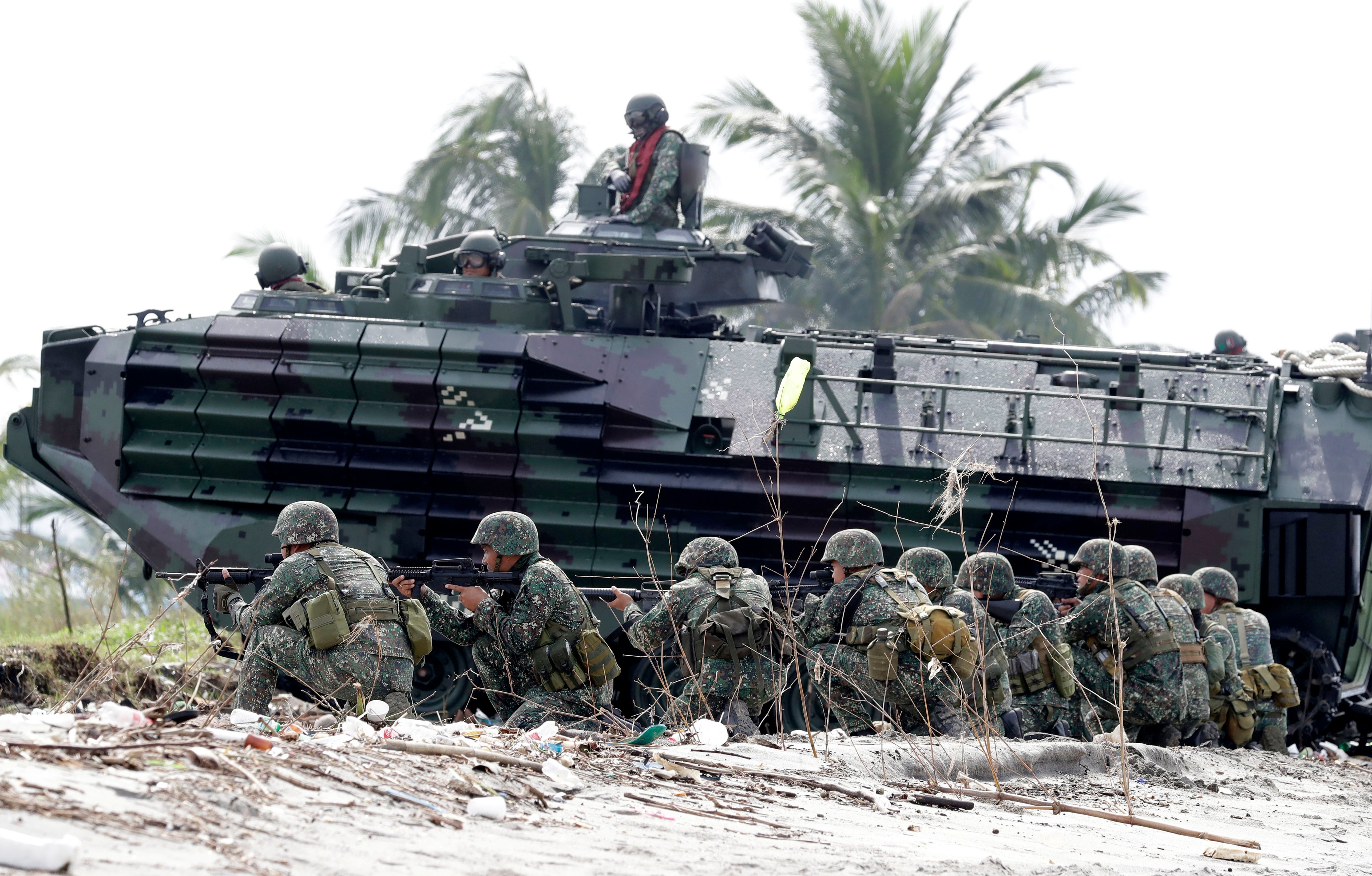 Philippine marines take their positions during a drill at the former US naval facility in Subic. File photo: AP