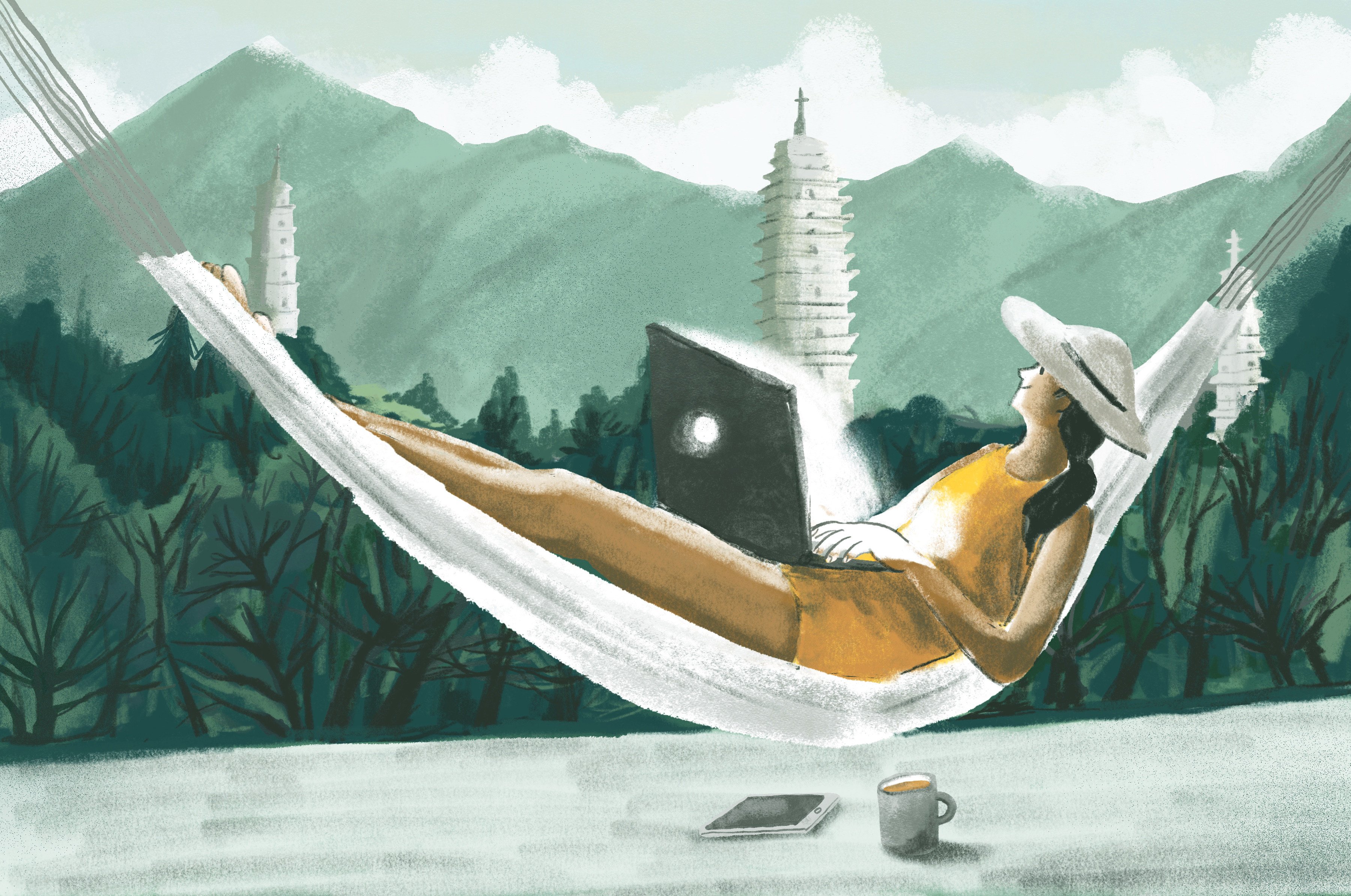 The trend of being able to work remotely is gathering steam among China’s so-called digital nomads. Illustration: Brian Wang