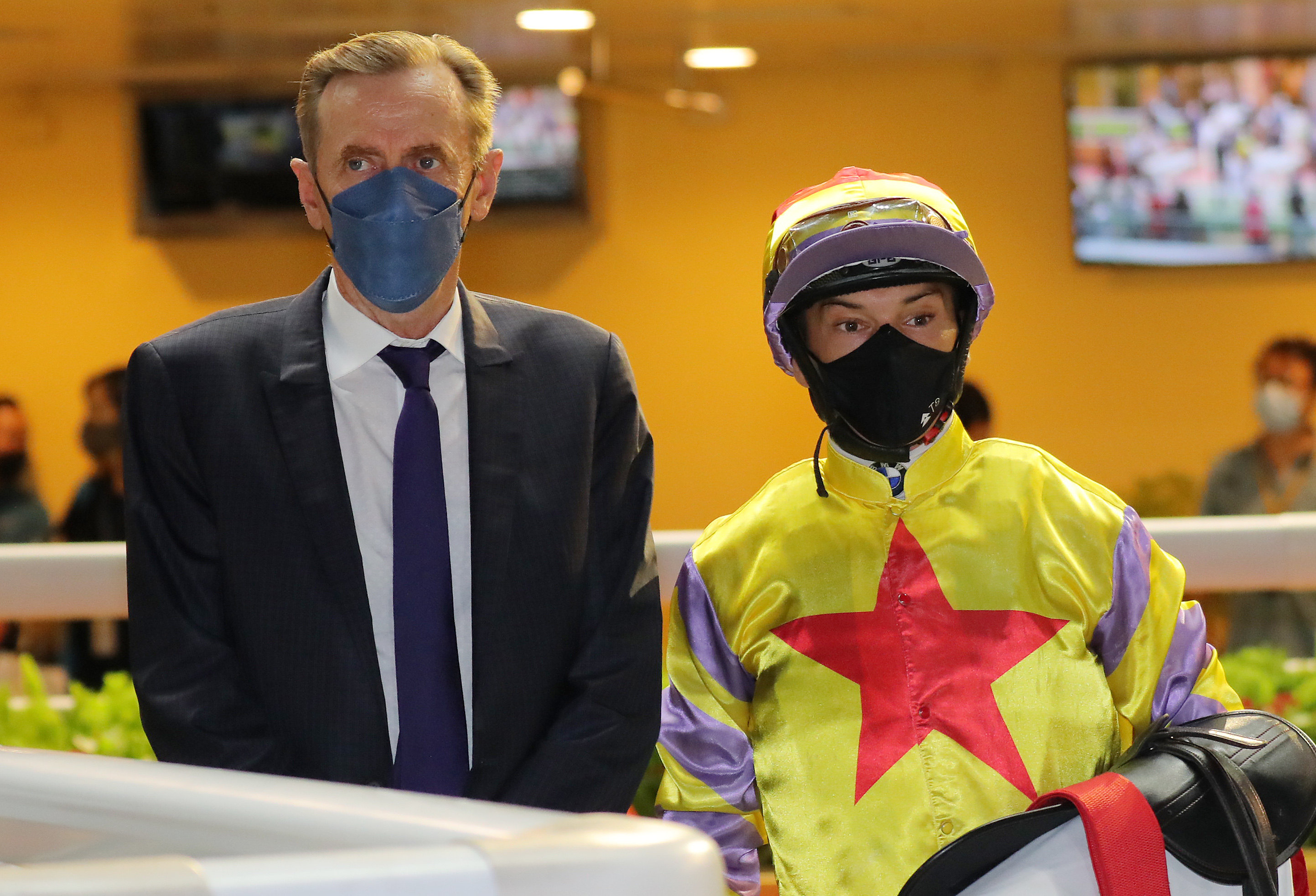 Alexis Badel alongside John Size after riding his 50th winner of the season on Ping Hai Galaxy. Photos: Kenneth Chan.