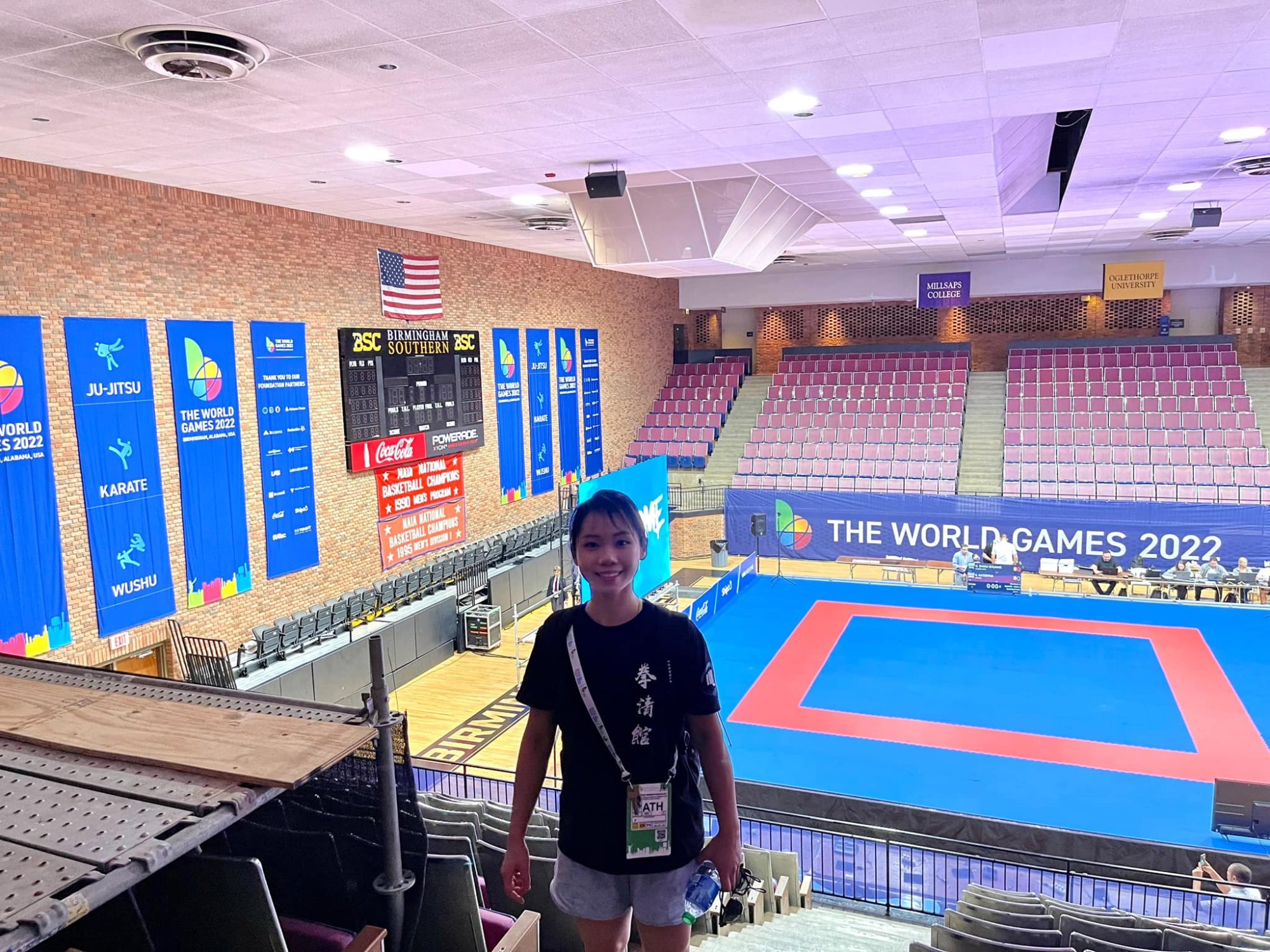 Grace Lau at the World Games karate venue the day before the competition. Photo: Facebook/Grace Lau
