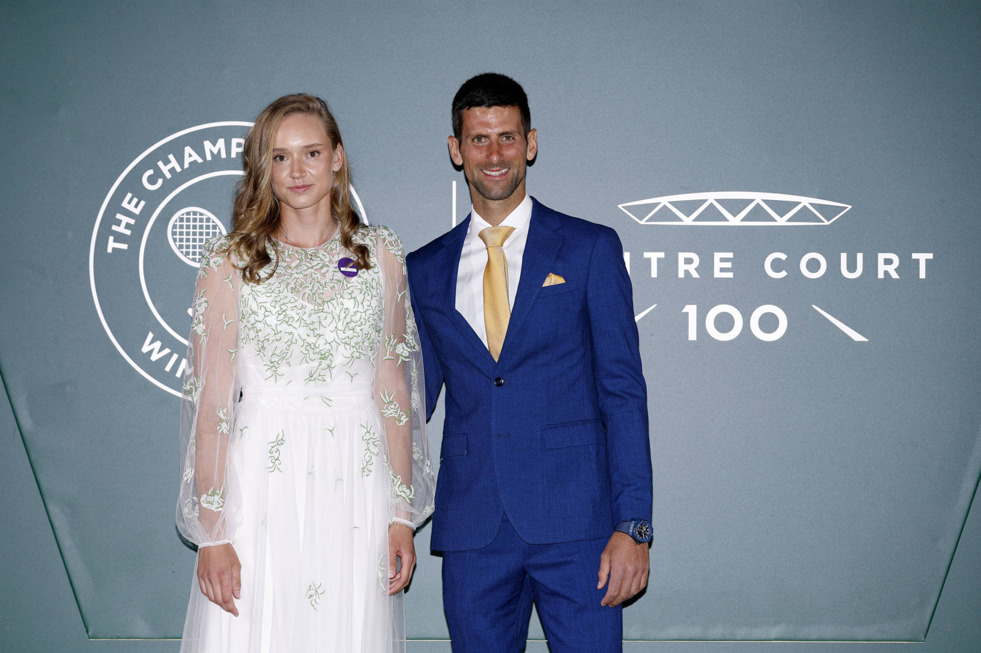 Singles champions Serbia’s Novak Djokovic and Kazakhstan’s Elena Rybakina at the Wimbledon Ball, on July 10. Photo: AP