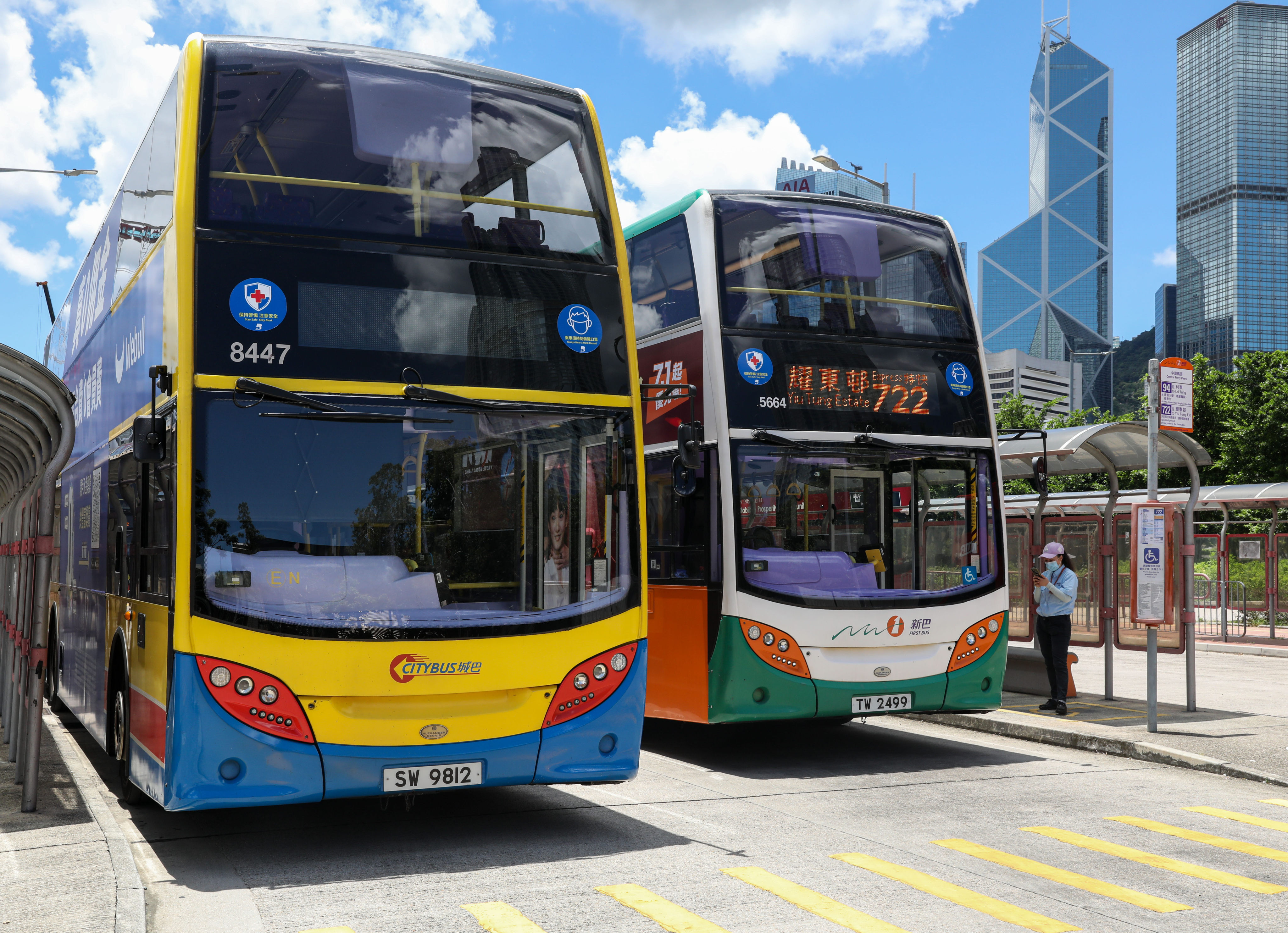 Citybus (left) and New World First Bus vehicles at the bus terminal in Central. Photo: Yik Yeung-man