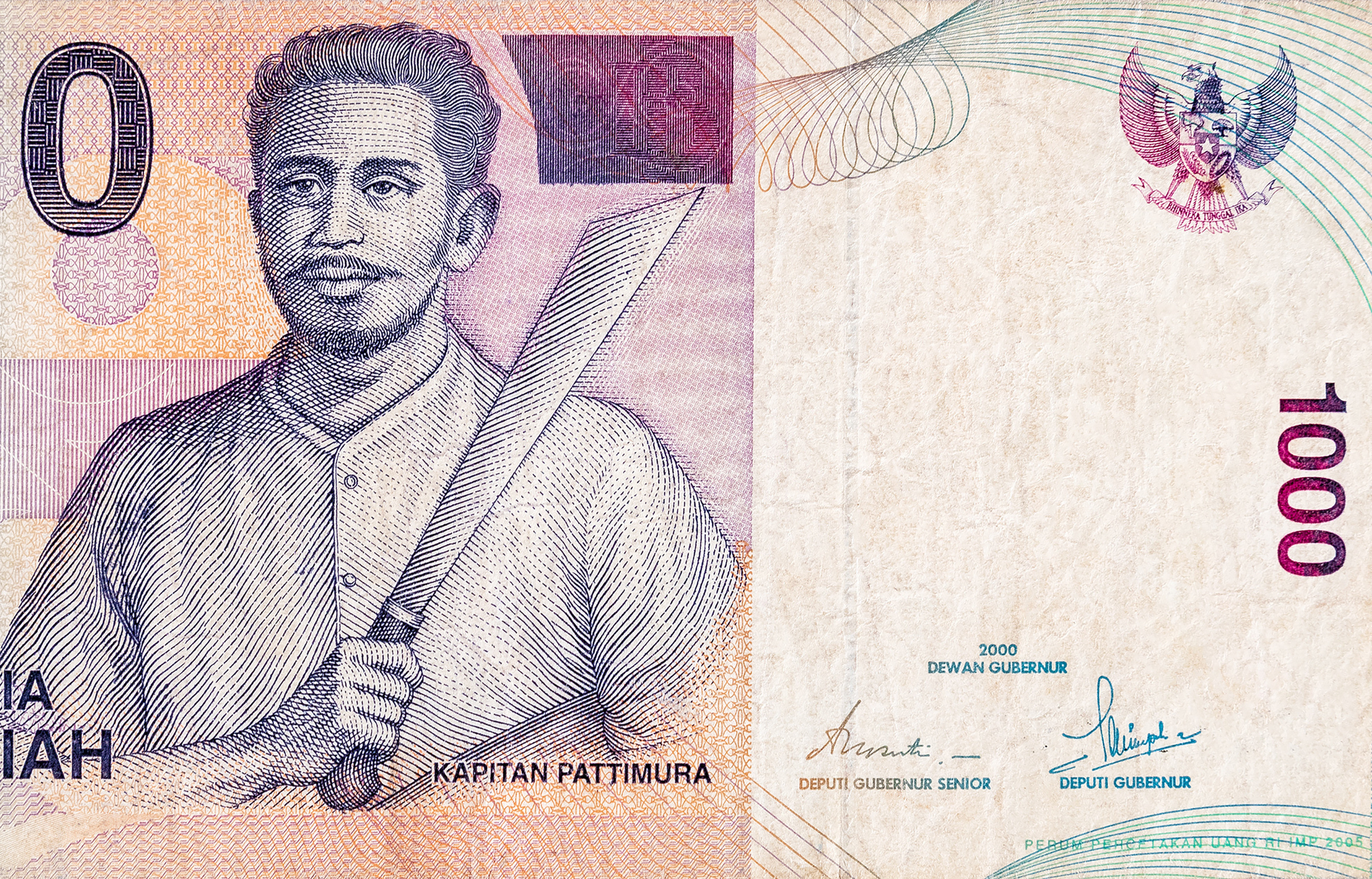 A portrait of Kapitan Pattimura seen on an old 1,000 rupiah banknote. Photo: Shutterstock