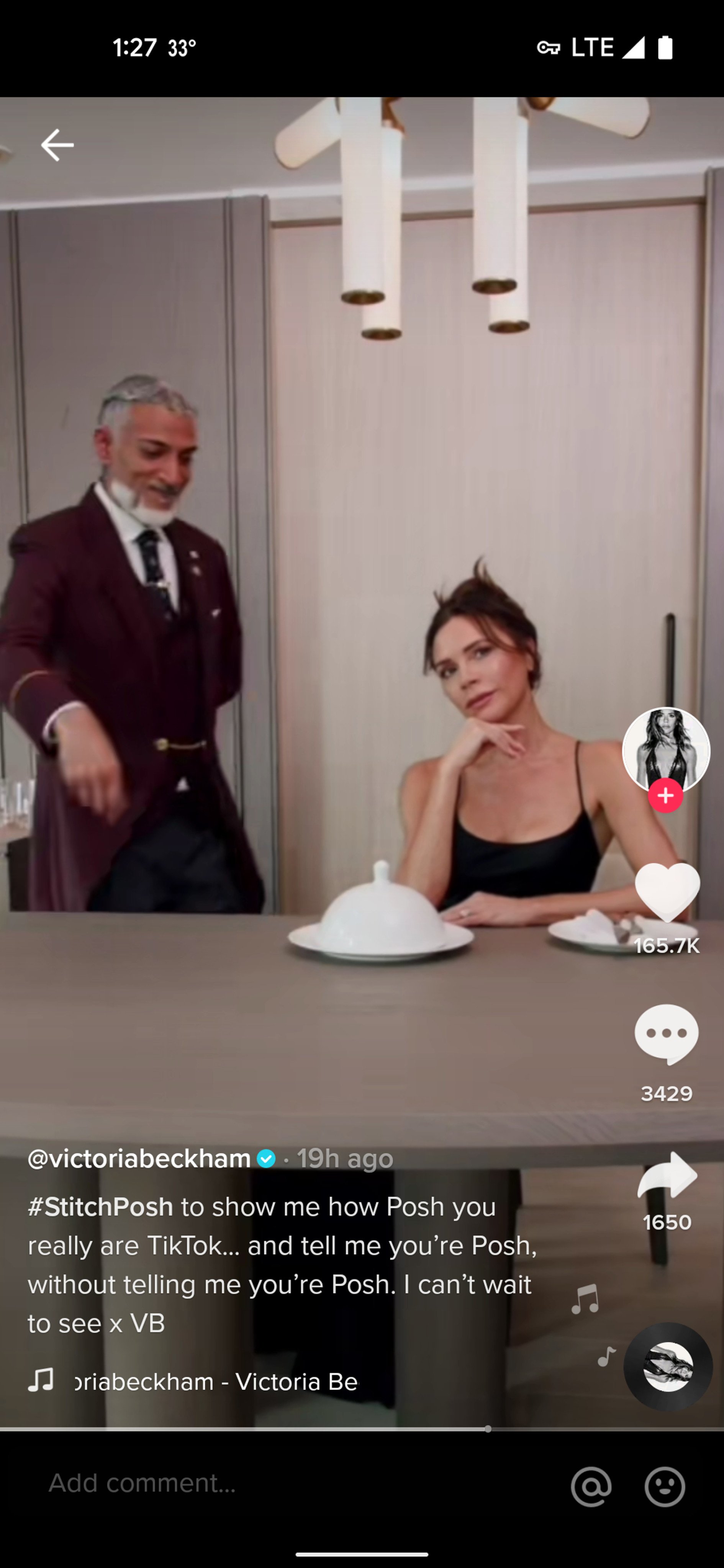 Victoria Beckham’s TikTok debut shows her joking about her famously “boring” diet of steamed fish and vegetables. Photo: TikTok