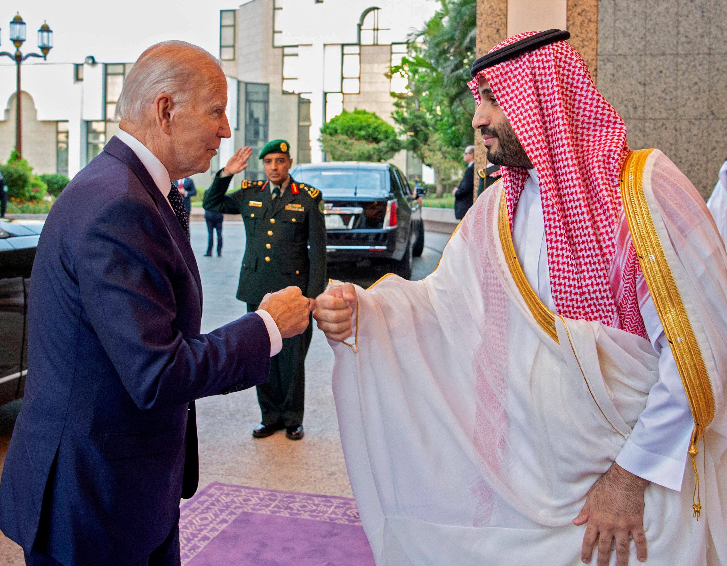 Saudi Crown Prince Mohammed bin Salman (right) bumps fists with US President Joe Biden in Jeddah on July 15. Photo: Saudi Royal Palace/AFP