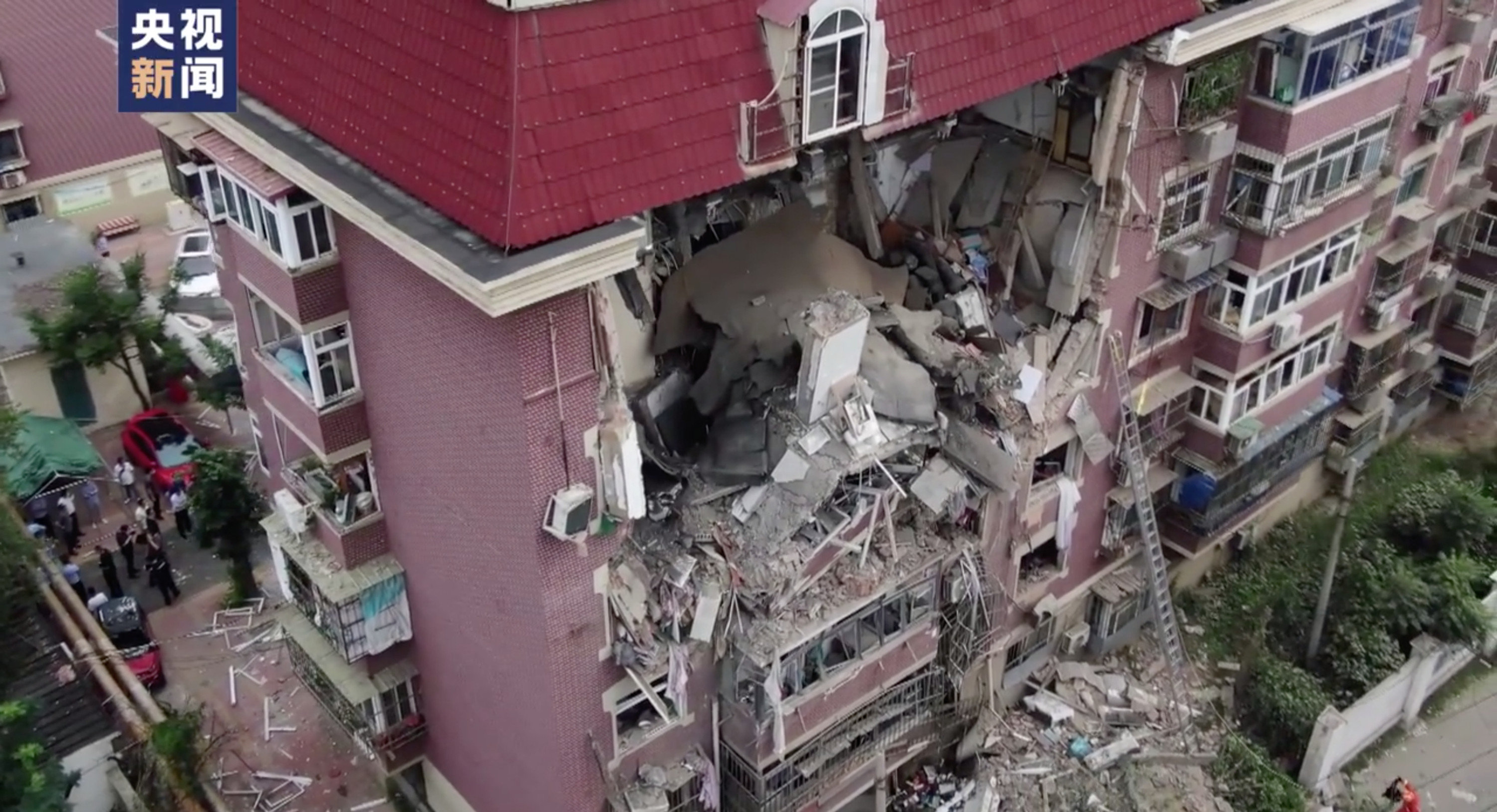 Three floors of a  six-storey building collapsed, followed by an  explosion around 7.15am on Tuesday. Photo: CCTV
