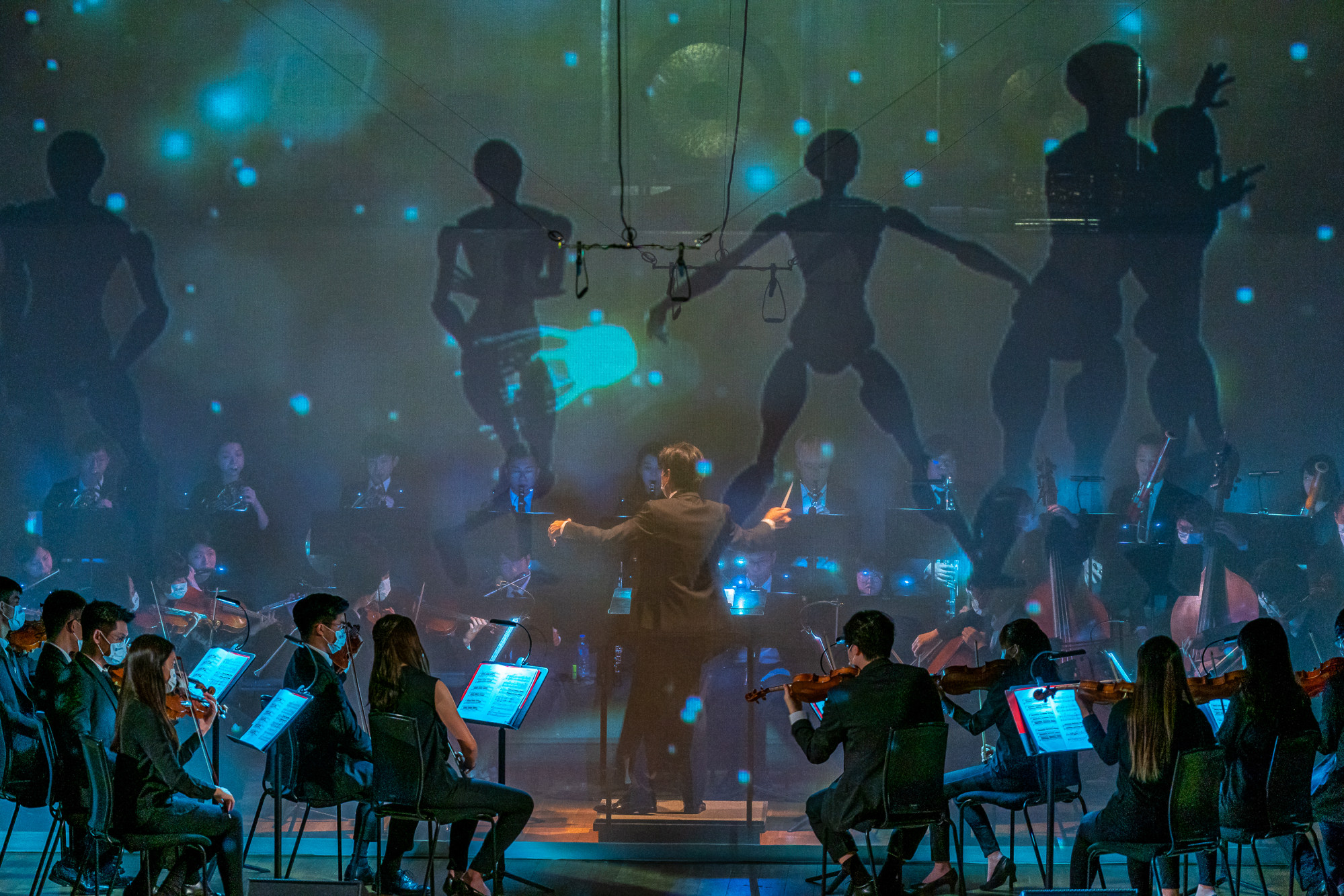 As well as human players, the concert included AI ballet dancers, an AI choir and a backdrop that was created by AI. Photo: Hong Kong Baptist University