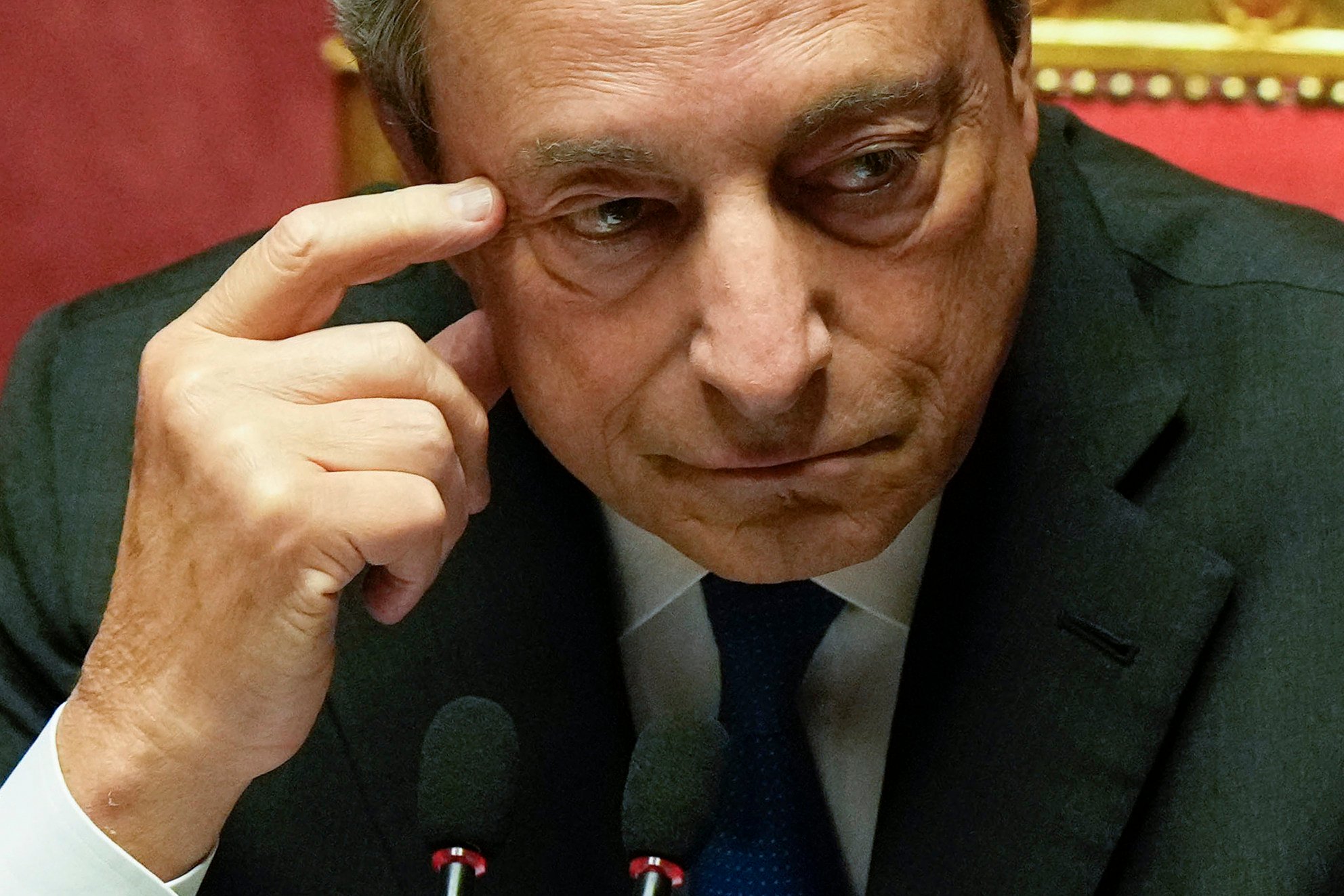 Italian Premier Mario Draghi at the Senate in Rome on Wednesday, July 20. Photo: AP 