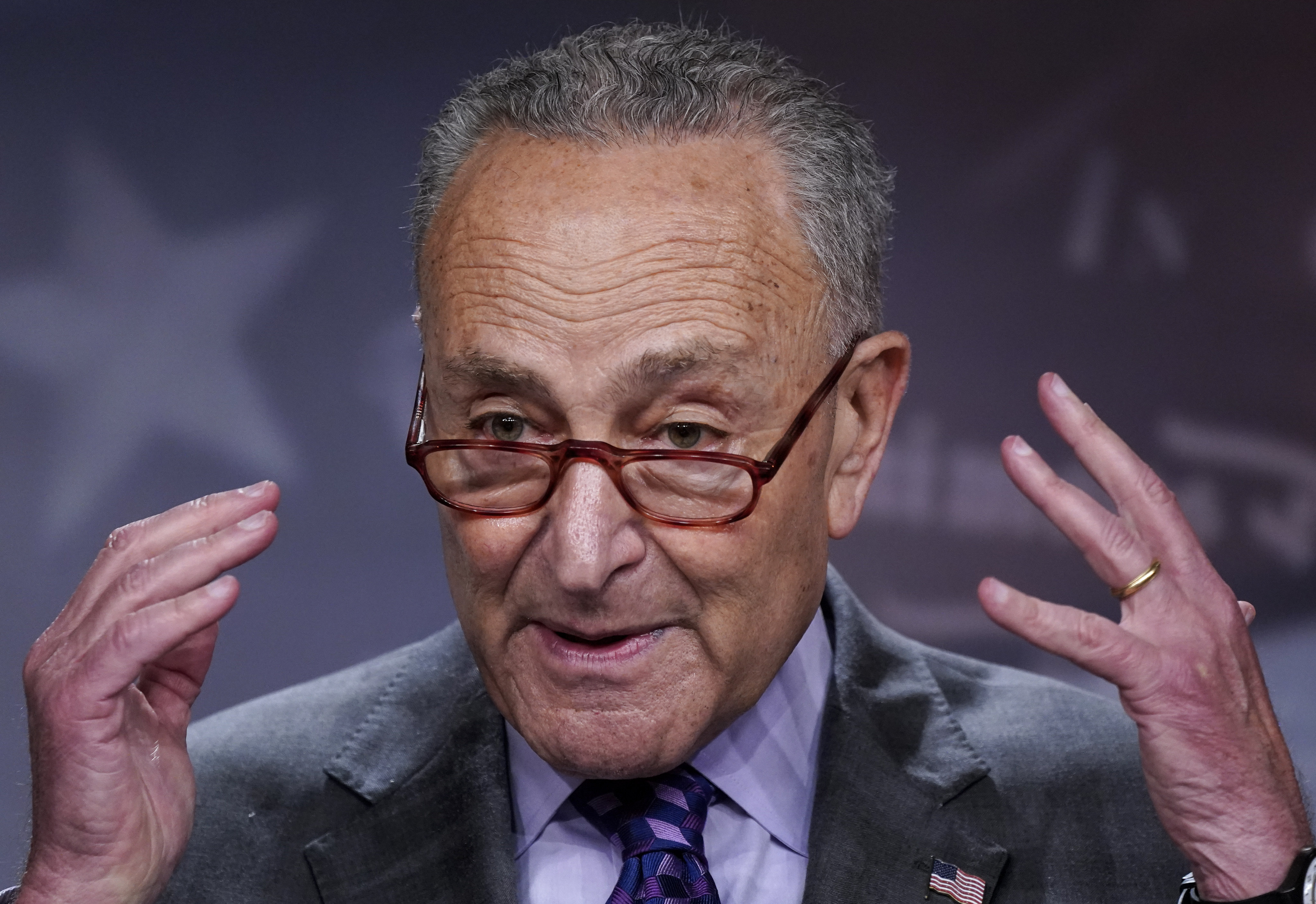 US Senate Majority Leader Chuck Schumer addressing reporters in Washington on Tuesday. The New York Democrat says passing the semiconductor bill is crucial to solving America’s chip shortage. Photo: AP