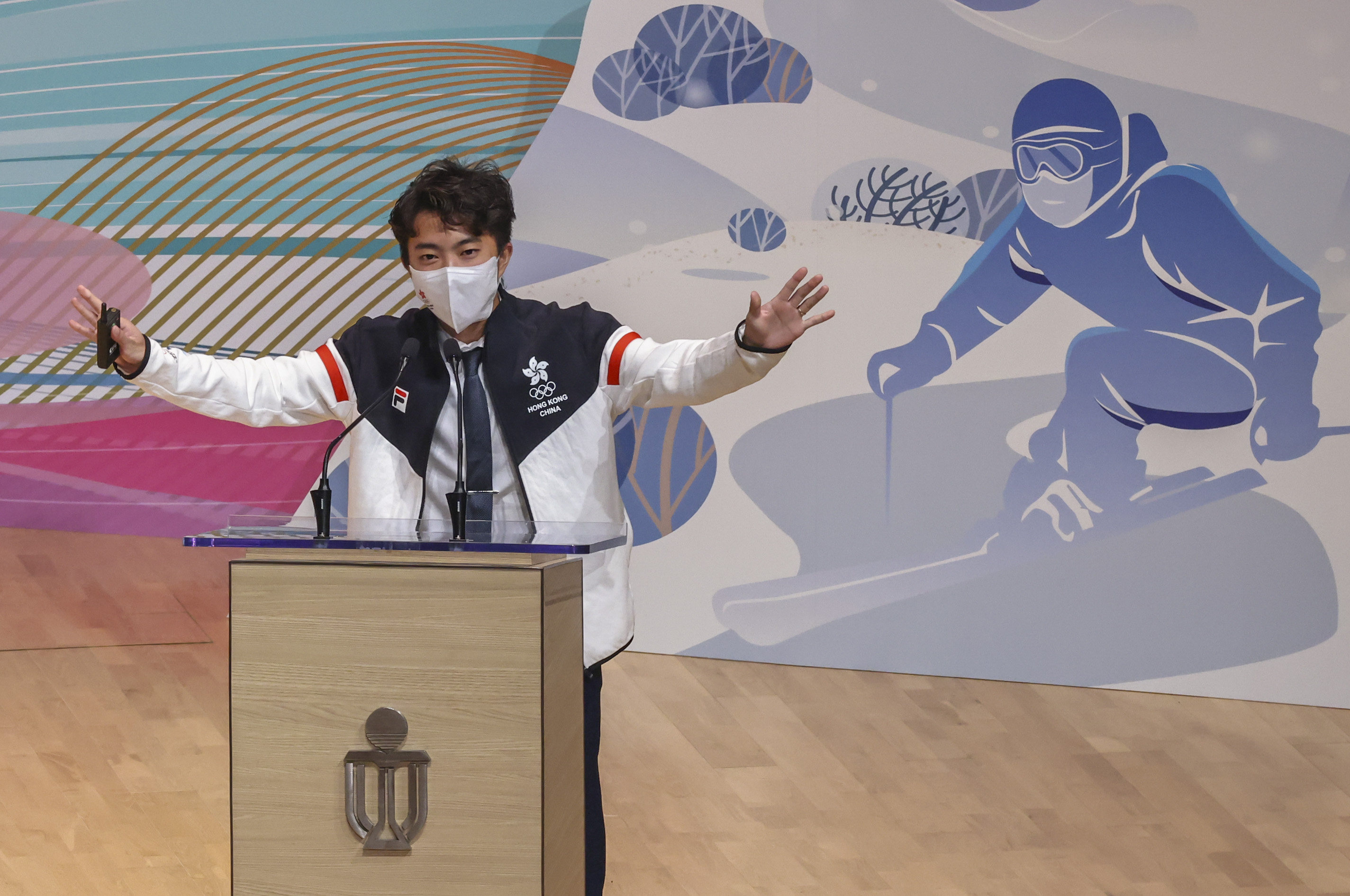 Hong Kong’s Beijing Winter Olympics flag bearer Sidney Chu speaks during the Conversation with the National Winter Olympic Team event at HKUST.  Photo: K.Y. Cheng