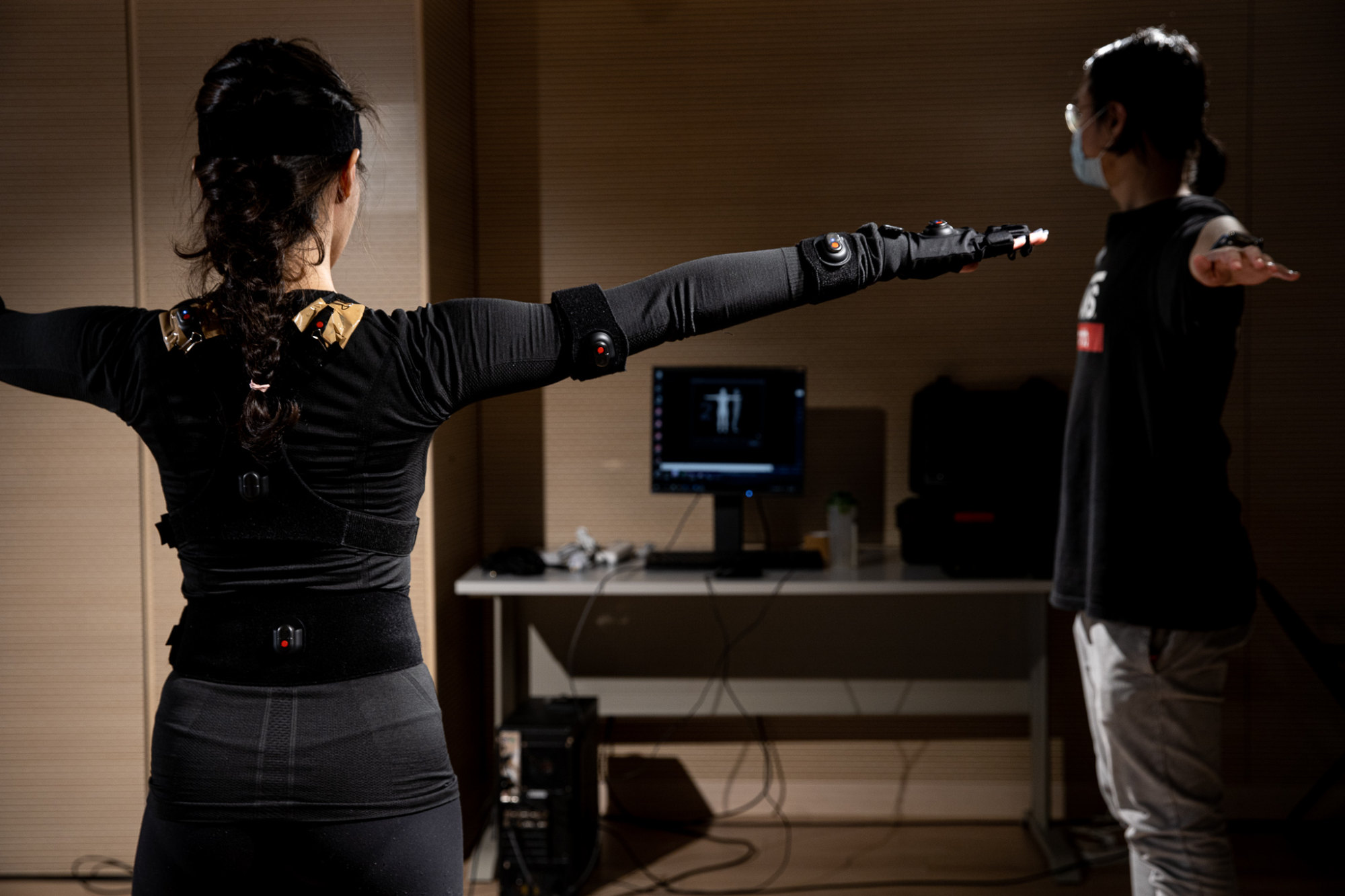 A dancer’s motions are captured in preparation for the AI concert and dance performance. Photo: Hong Kong Baptist University