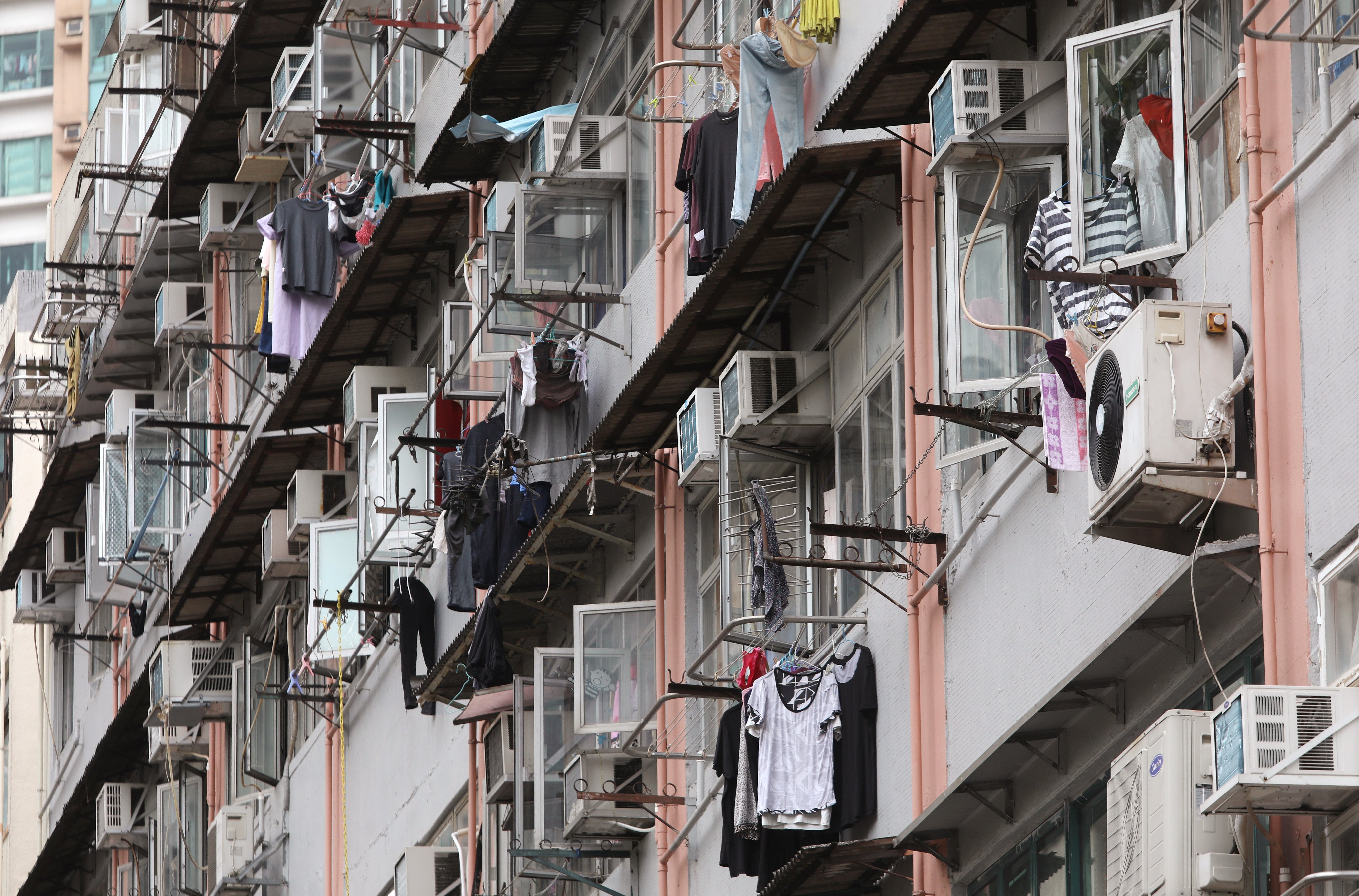 Air-conditioners installed at a public housing estate in Tsuen Wan on 17 April 2018. Photo: Sam Tsang