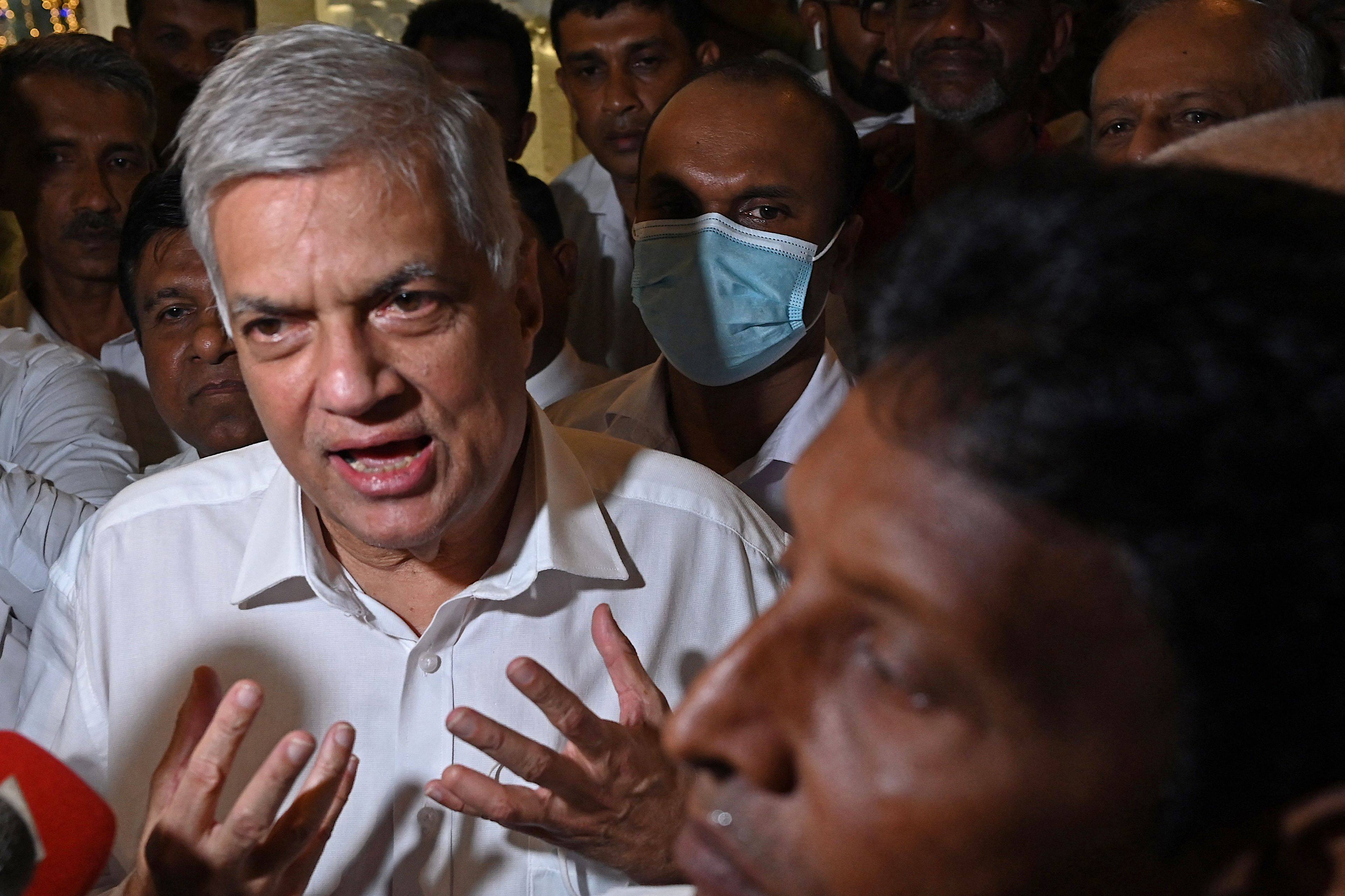 Sri Lanka’s newly elected president Ranil Wickremesinghe addresses the media in Colombo on Wednesday. Photo: AFP