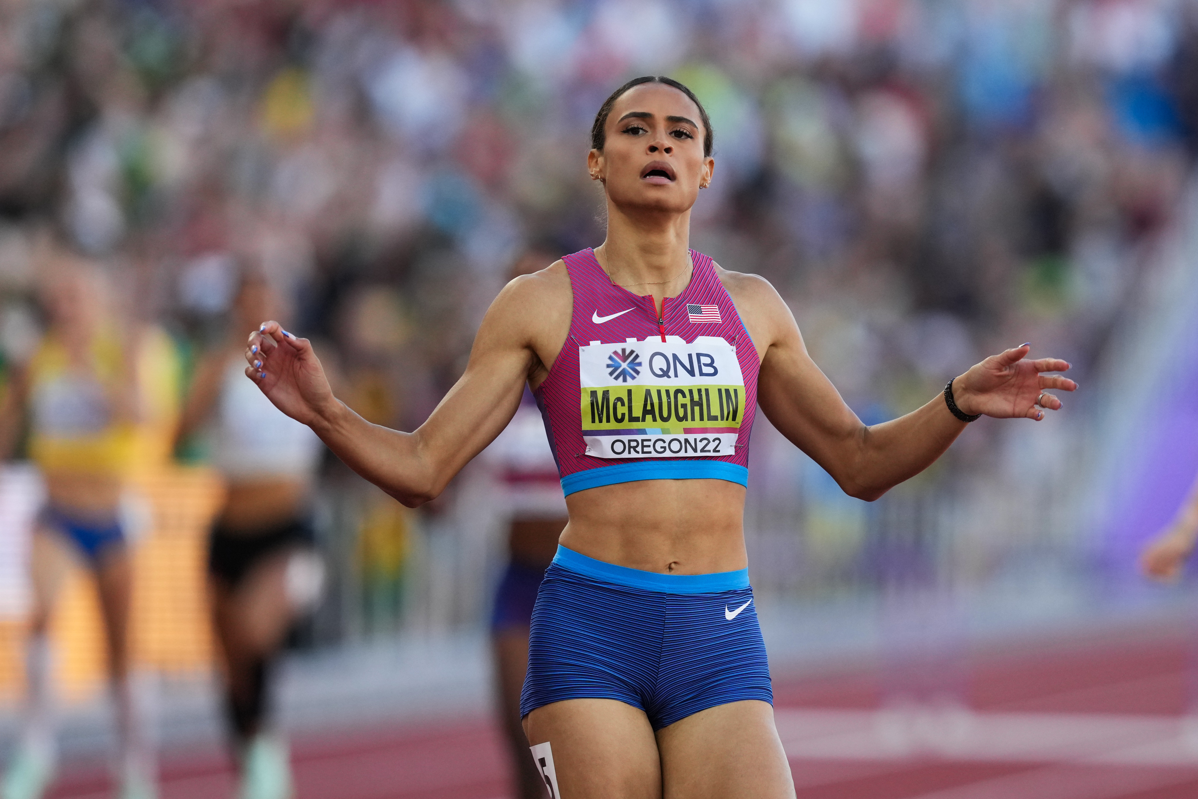 USA’s Sydney McLaughlin in action during the Women’s 400m Hurdles final. Photo: dpa