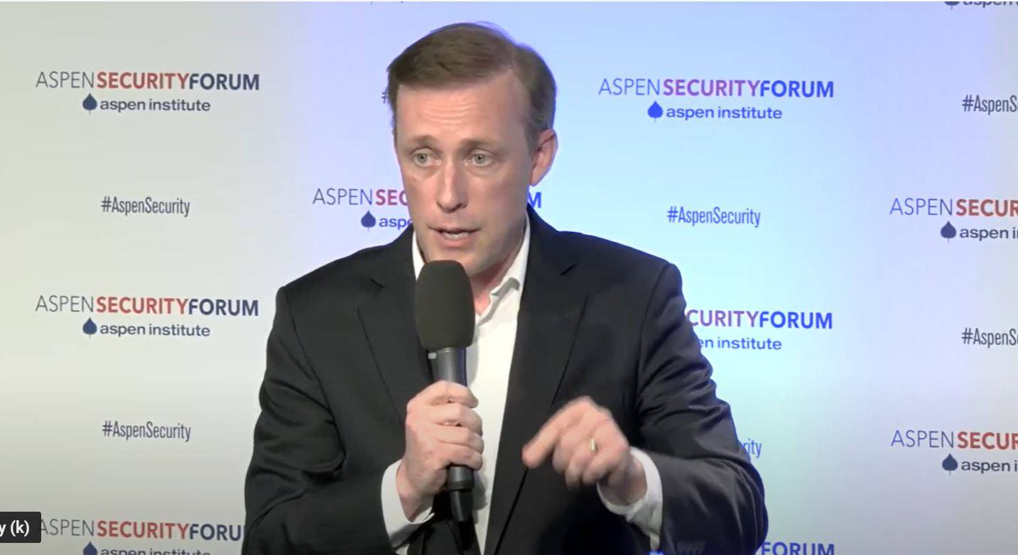 US National Security Adviser Jake Sullivan speaking on Friday in Aspen, Colorado. Photo: via YouTube