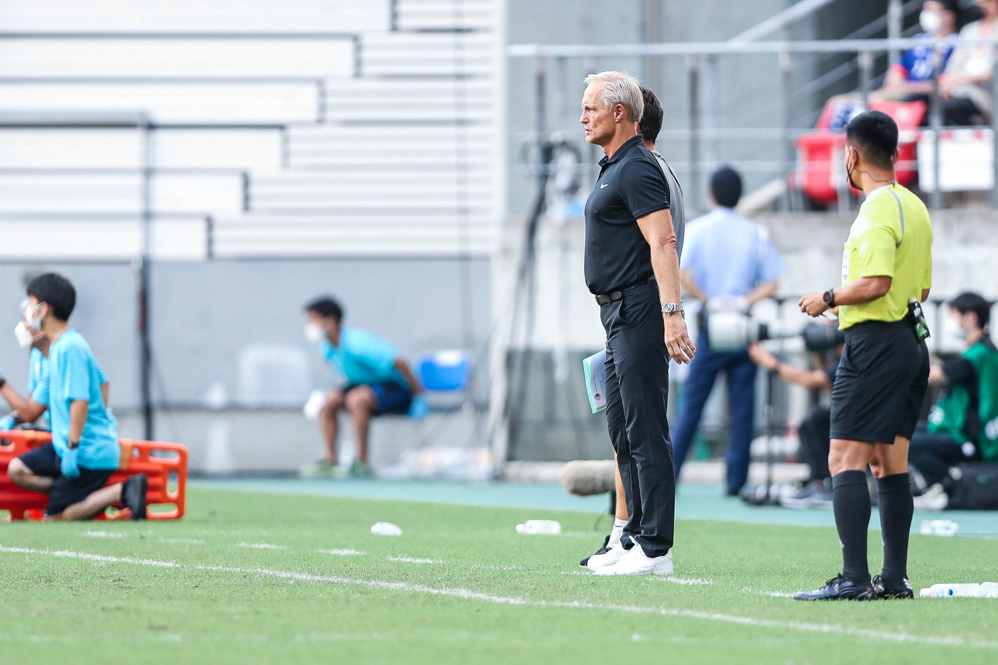 Hong Kong head coach Jorn Andersen looks on during his side’s East Asian Football Championship clash with South Korea. Photo: HKFA
