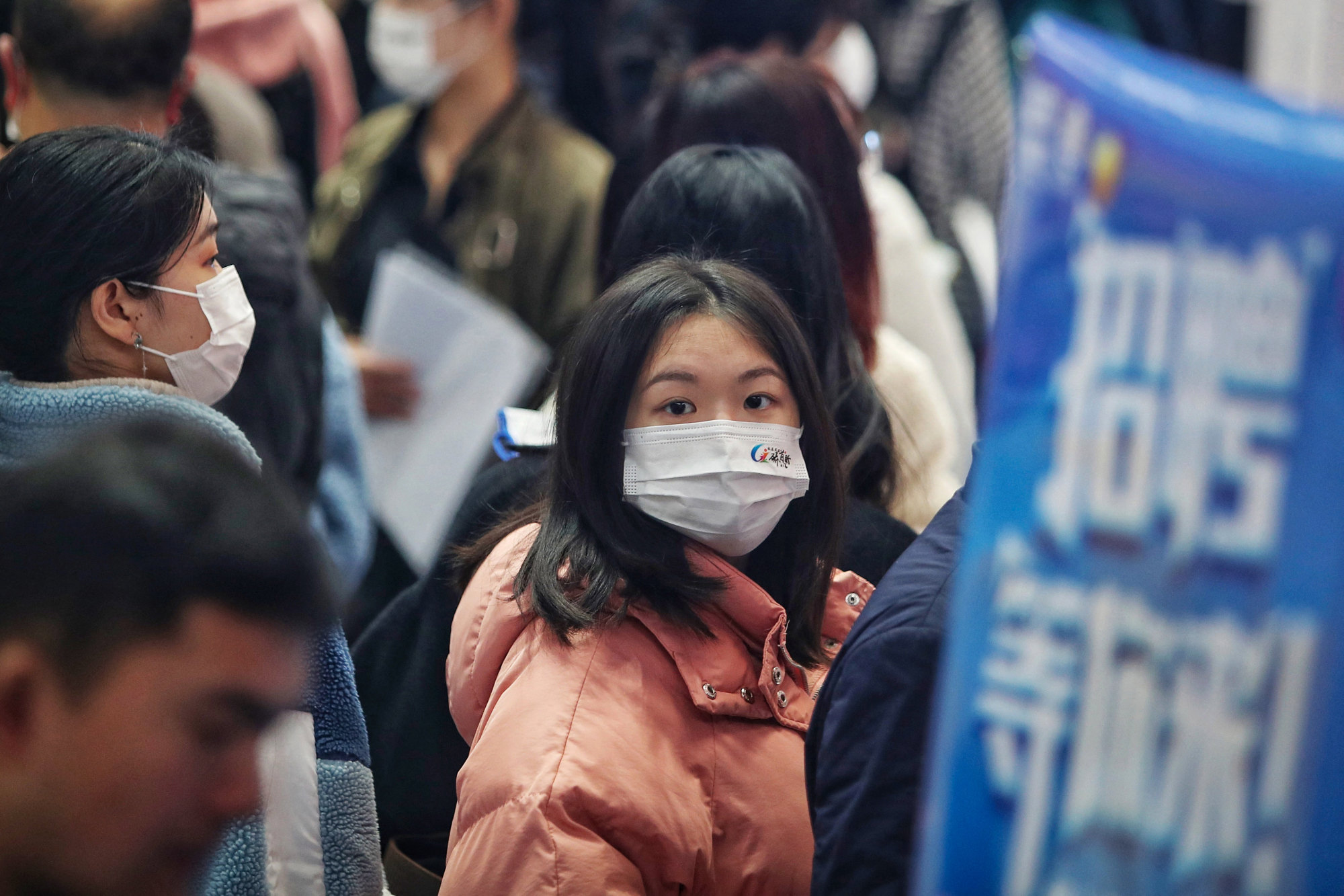 Jobseekers attend a career fair in Wuhan, in central China’s Hubei province, on March 10, 2021. Photo: AFP