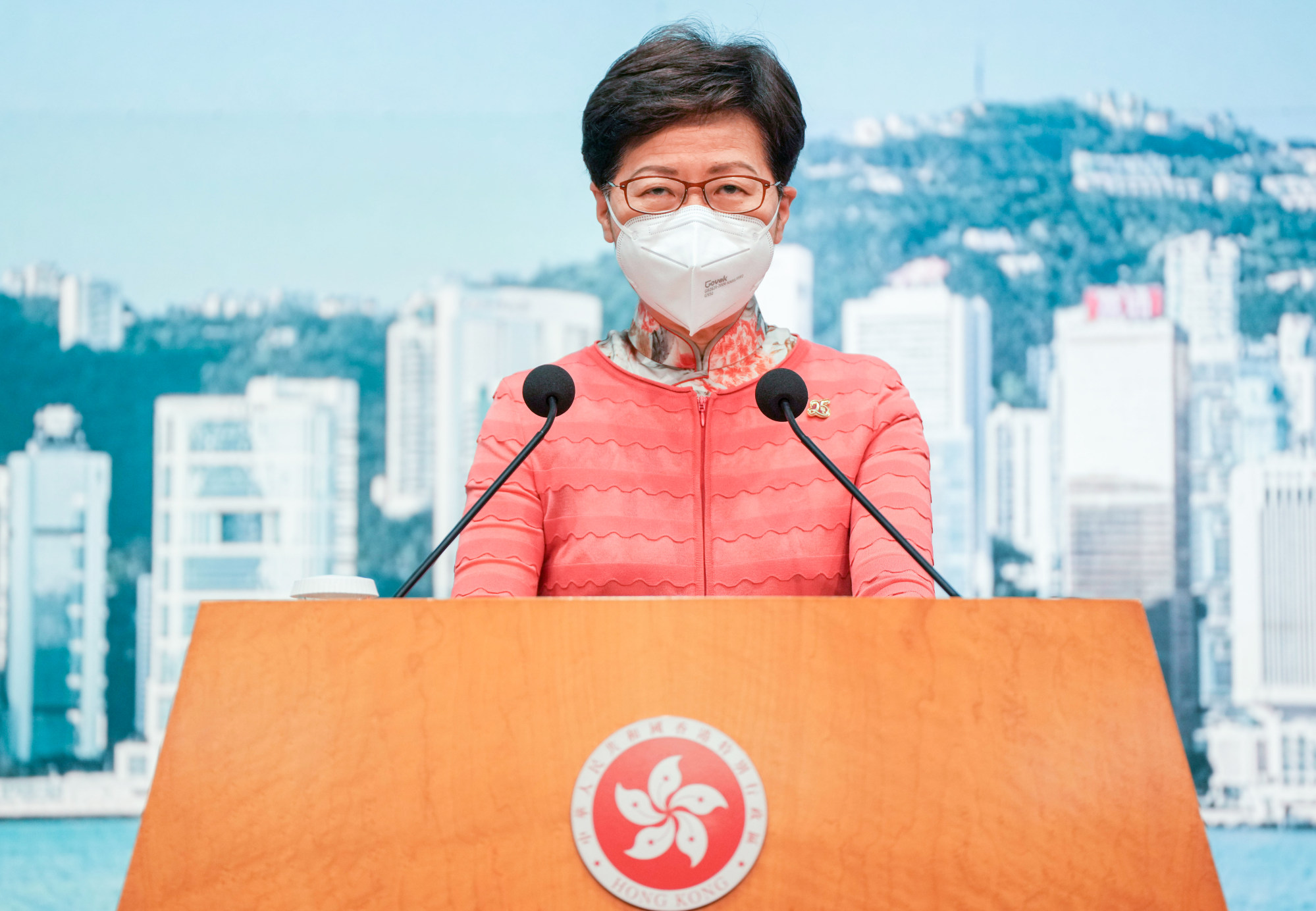 During the fifth wave, Busch’s day started with the 10am press conference given by Hong Kong’s then leader, Carrie Lam. Photo: Robert Ng