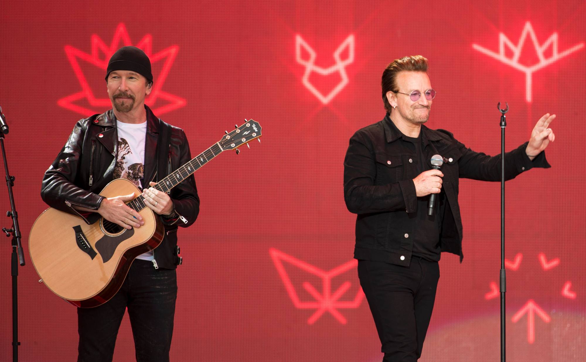 Musicians The Edge (left) and Bono of U2. Photo: AFP