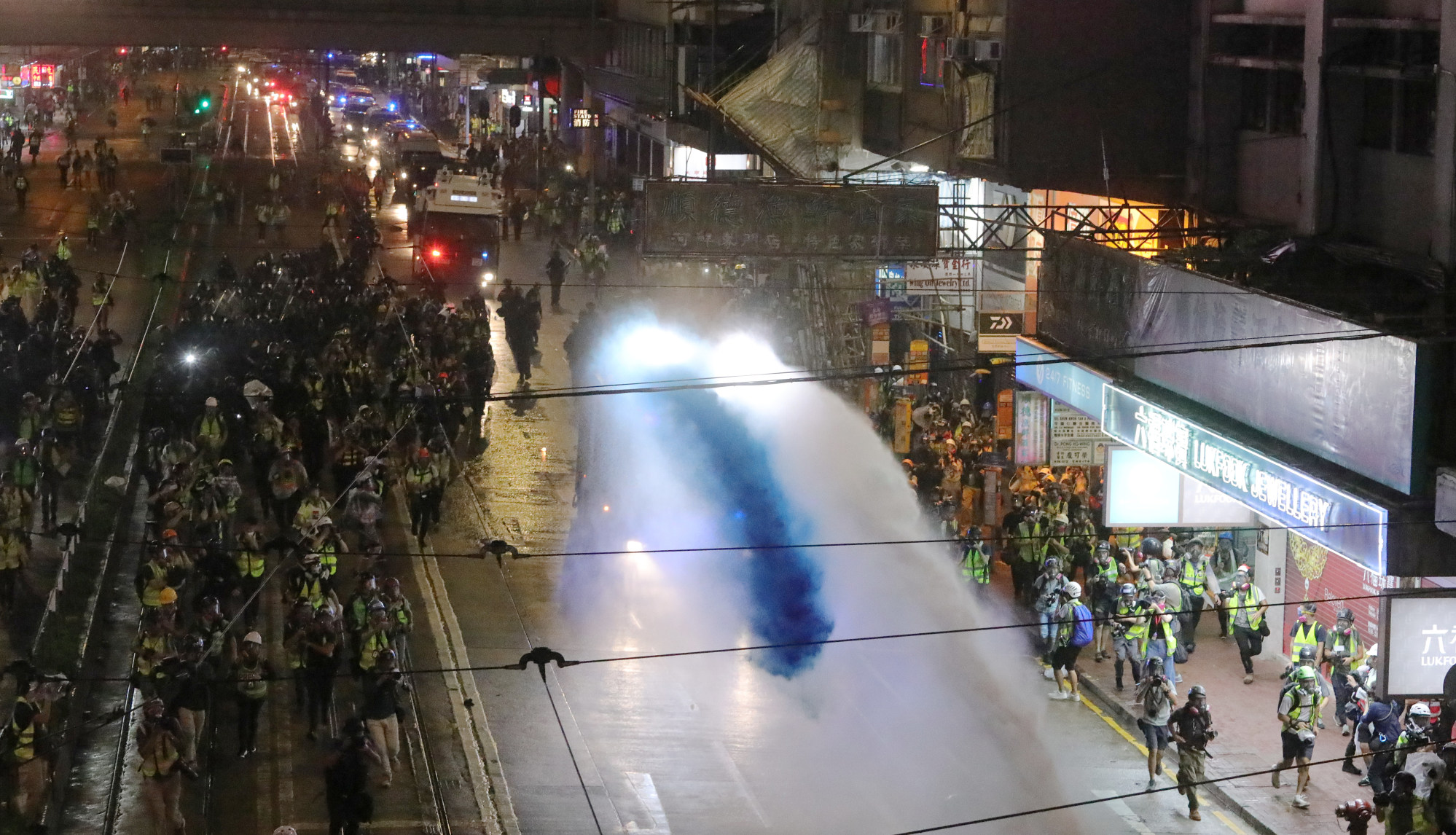 Police deploy a water cannon during a protest in 2019. Photo: May Tse