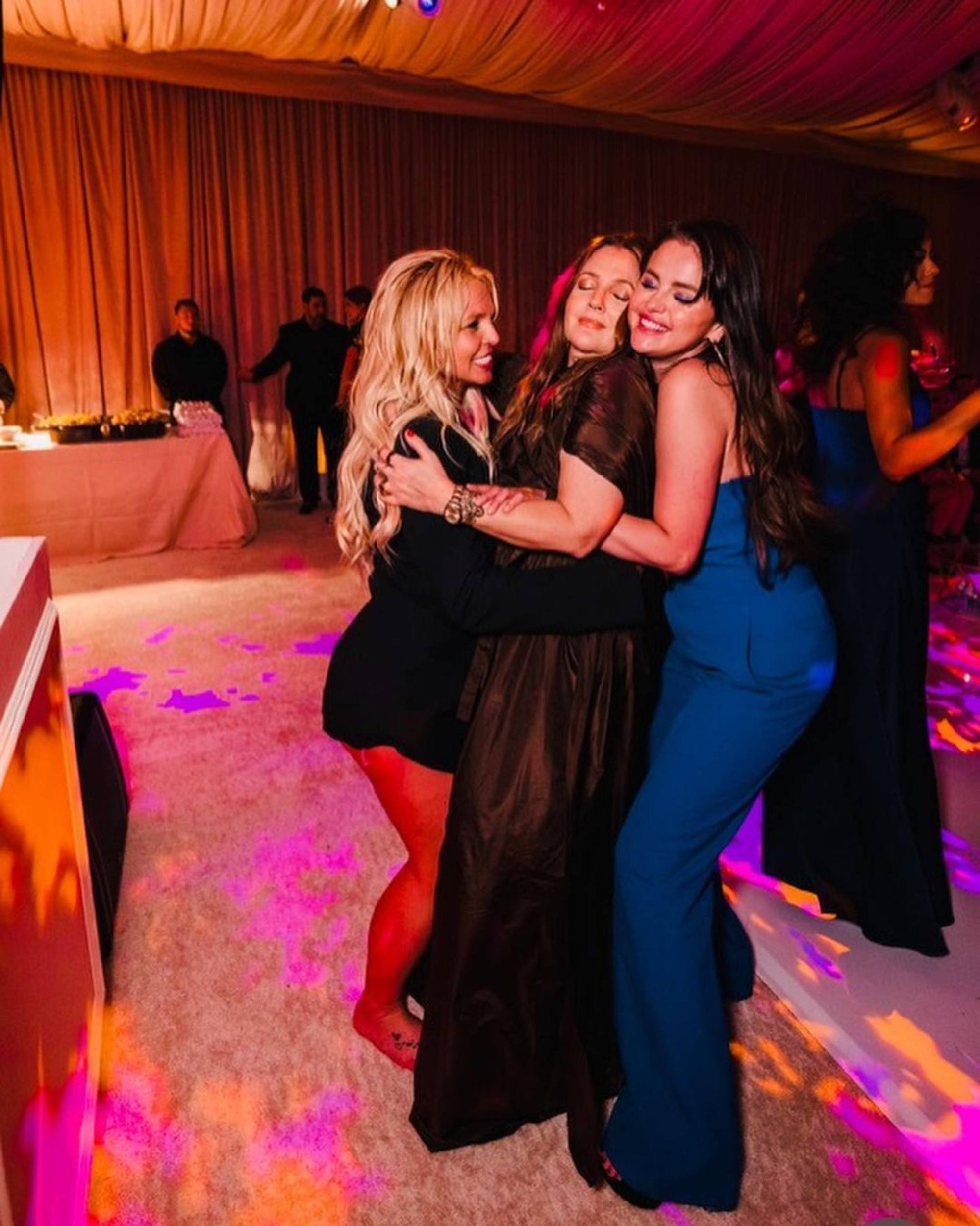 Spears with Barrymore and Gomez at her wedding in Los Angeles. Photo: Instagram