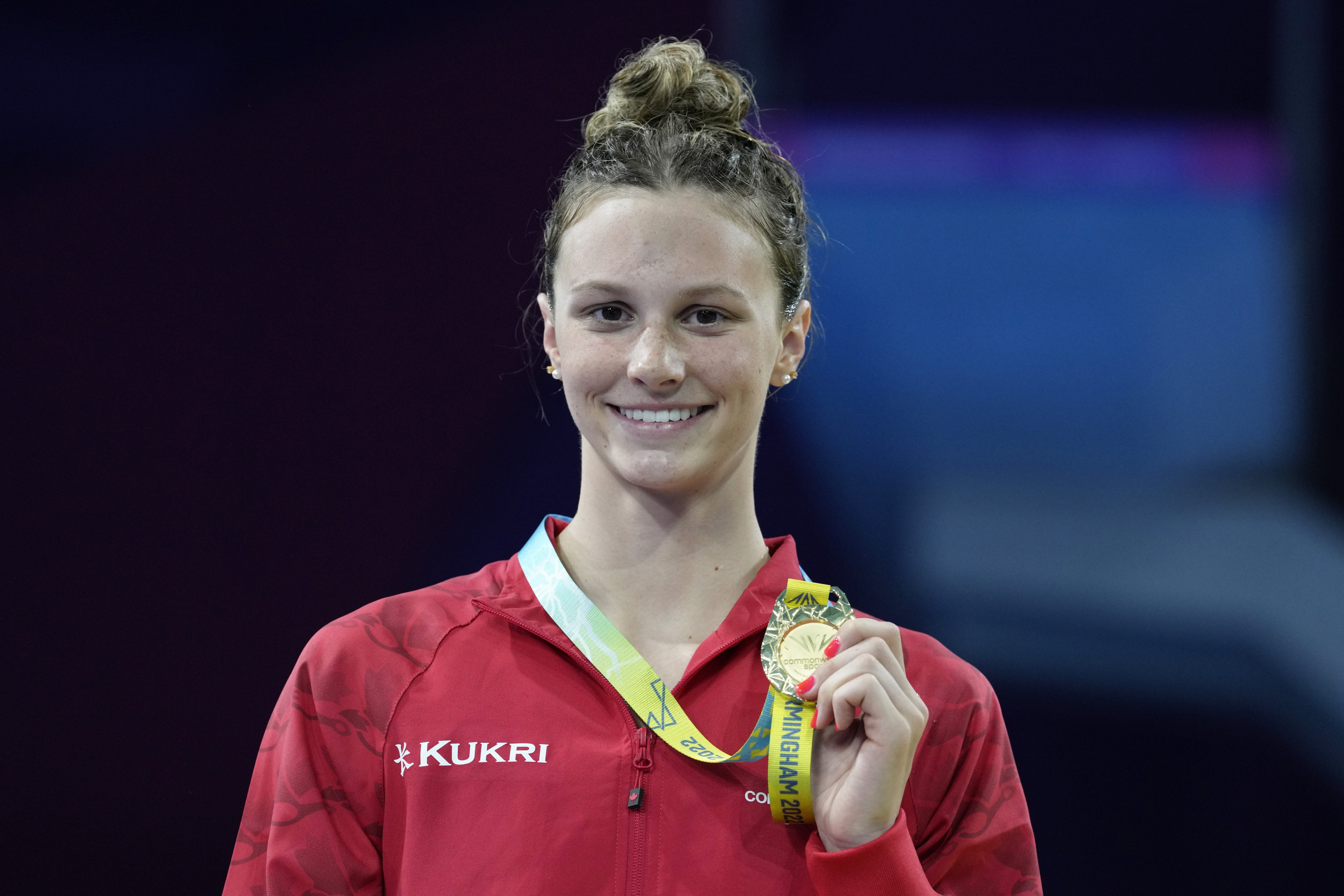 Gold medallist Summer McIntosh of Canada after winning the Women’s 400m individual medley at the Commonwealth Games in Birmingham. Photo: AP