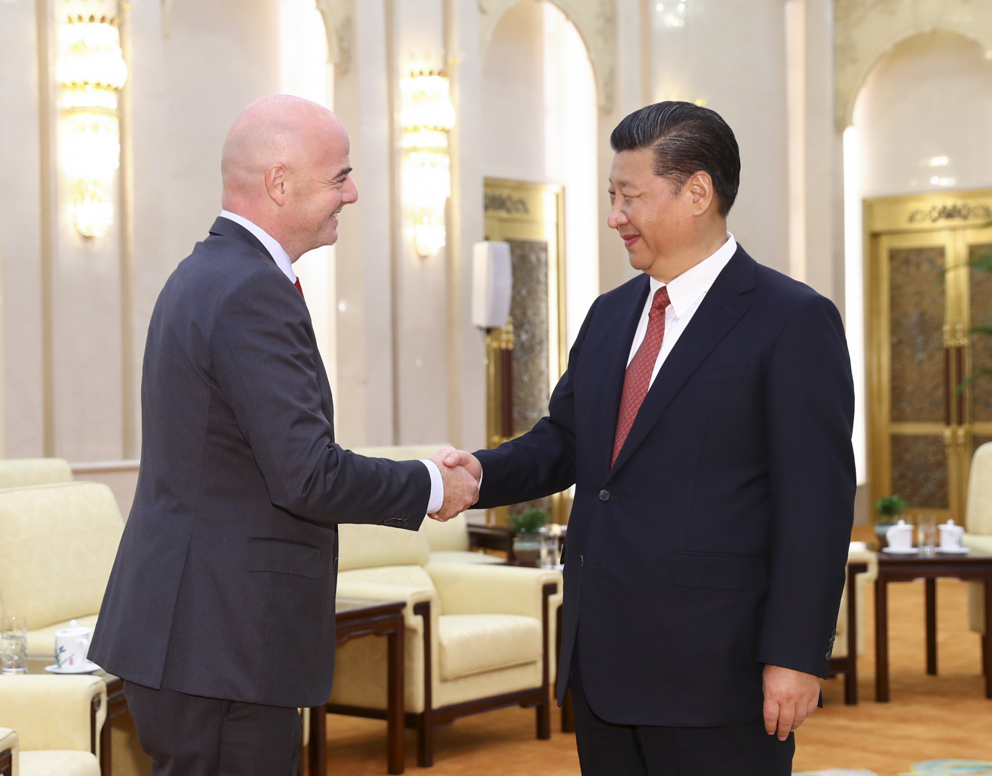 Chinese President Xi Jinping meets Fifa president Gianni Infantino in Beijing on June 14, 2017. Photo: Xinhua