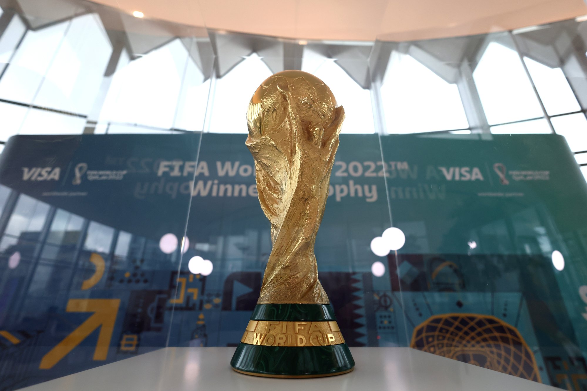 The 2022 Fifa World Cup winner’s trophy on display. Photo: EPA-EFE