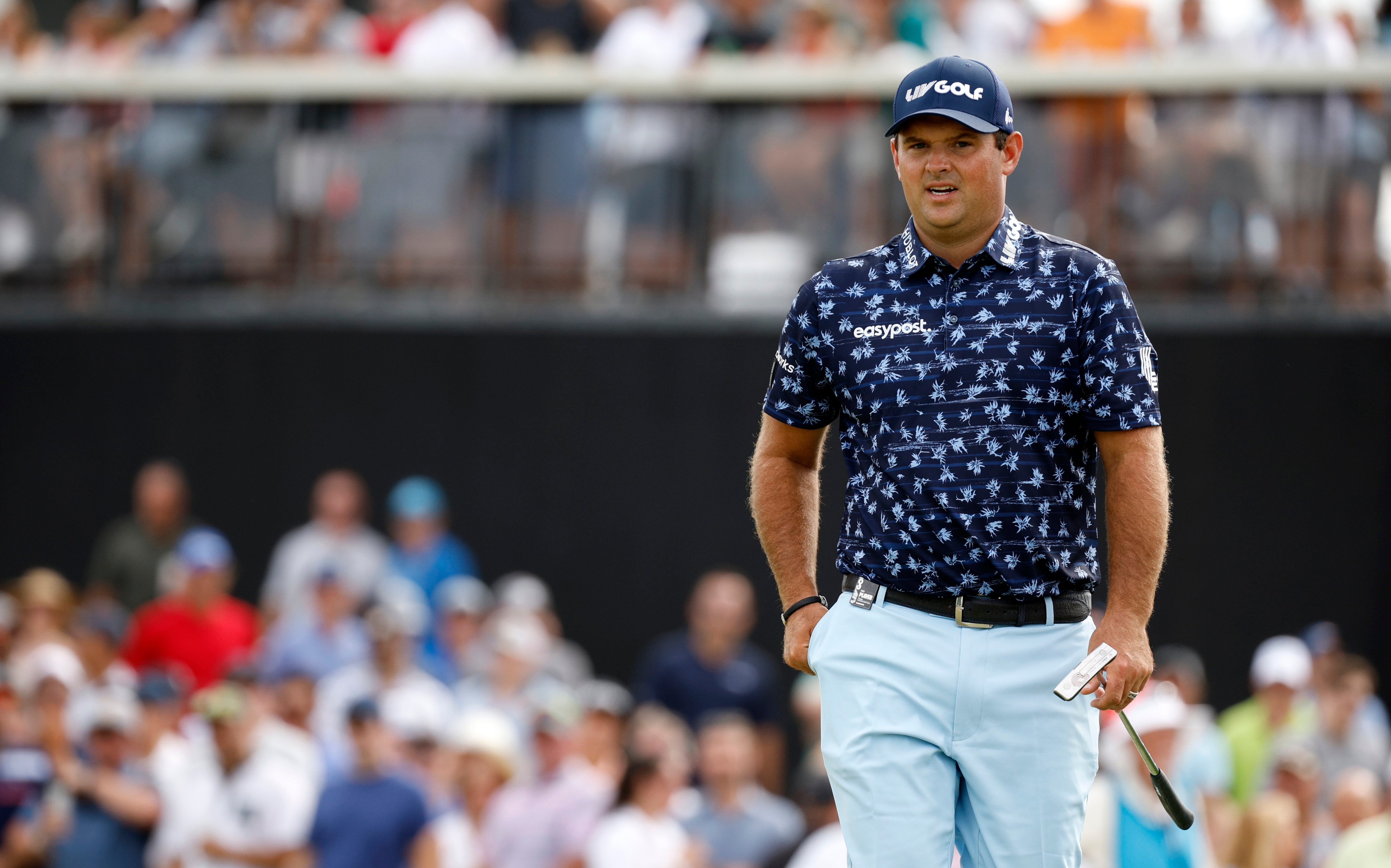 Patrick Reed of 4 Aces GC walks across the tenth green during day three of the LIV Golf Invitational - Bedminster. Photo: Getty Images