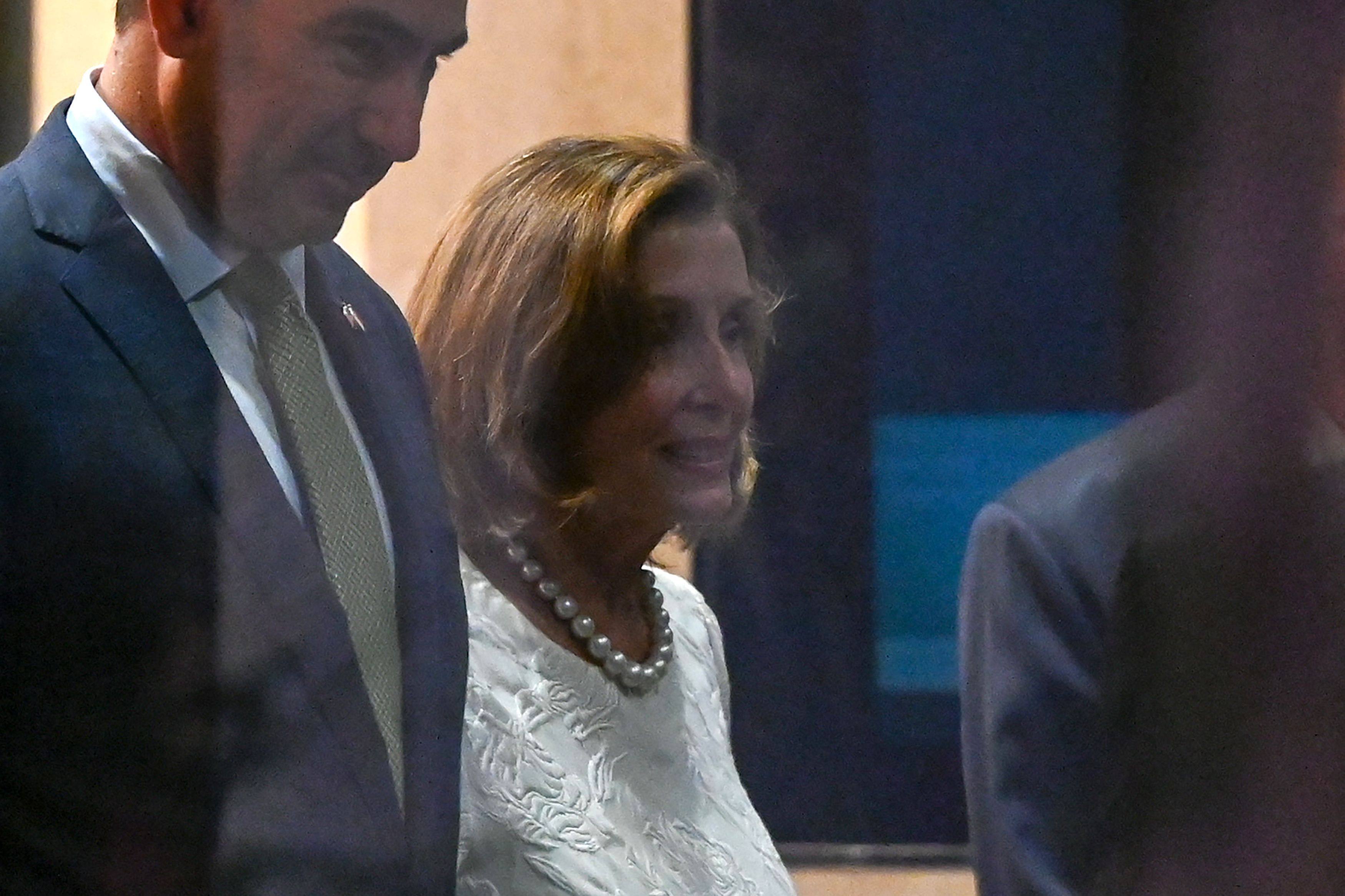 Speaker of the US House Nancy Pelosi leaves a reception organised by the American Chamber of Commerce in Singapore on Monday. Photo: AFP