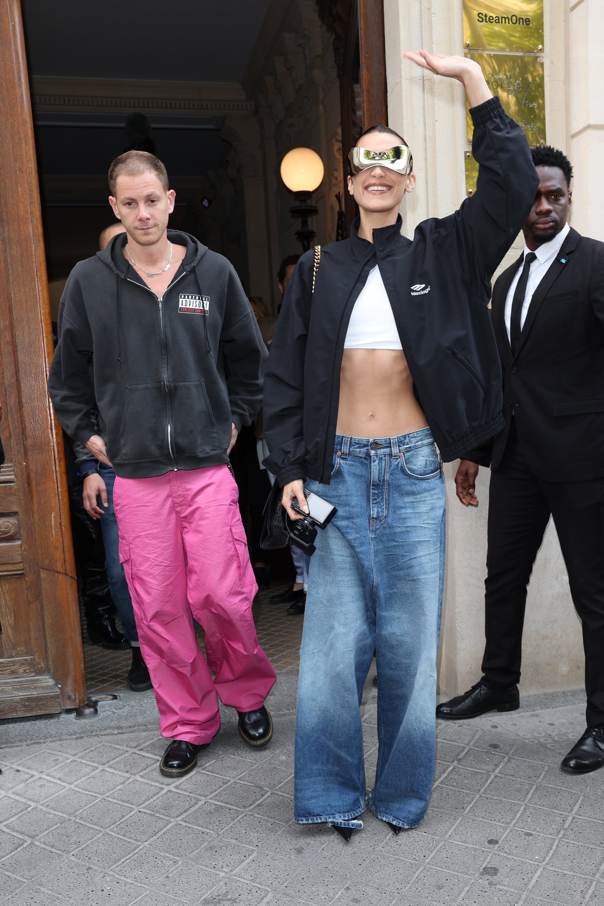 Bella Hadid Wears Crop Top and Low-Rise Pants in Paris