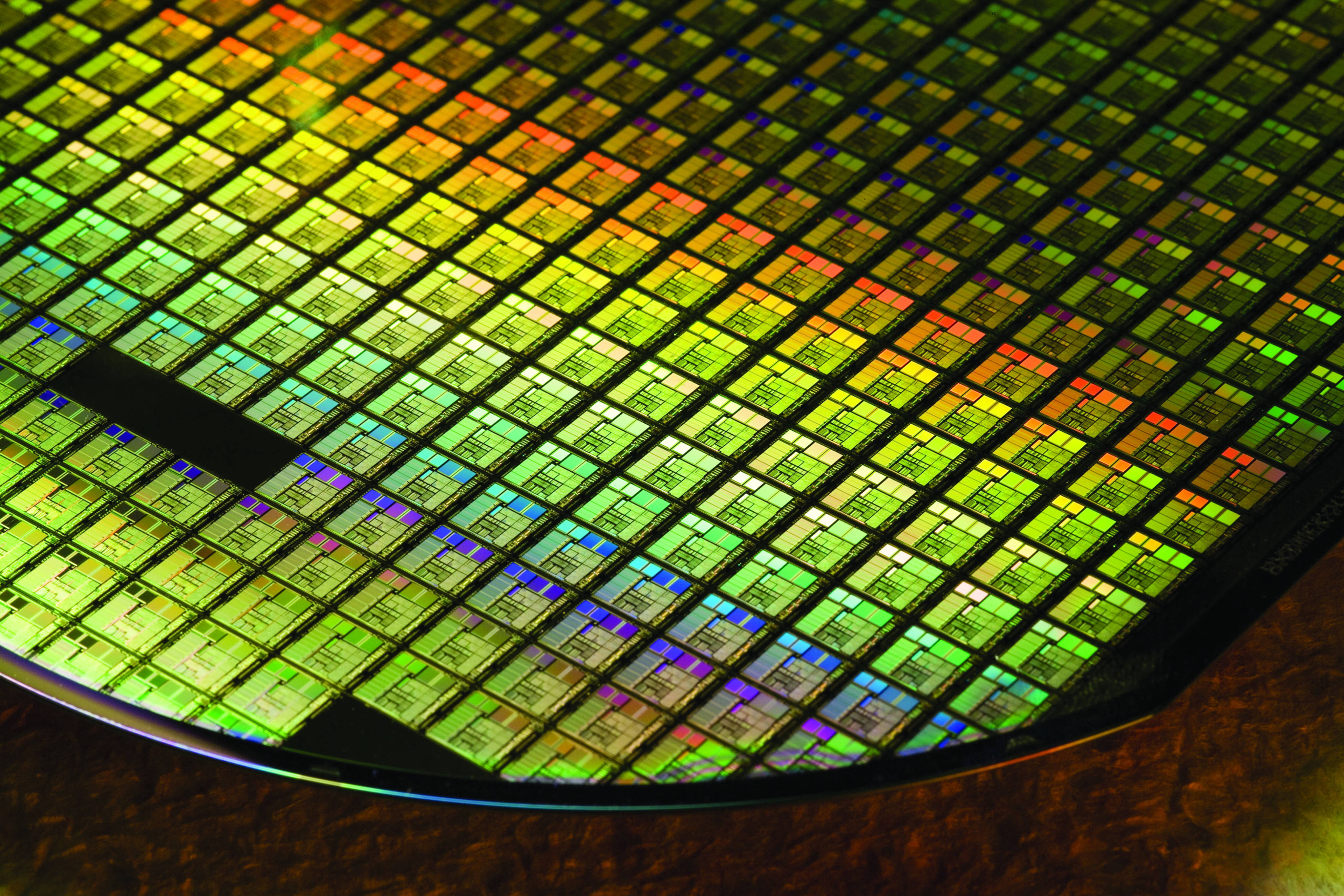A slice of semiconductor, or wafer, used for making integrated circuit chips. Photo: TSMC