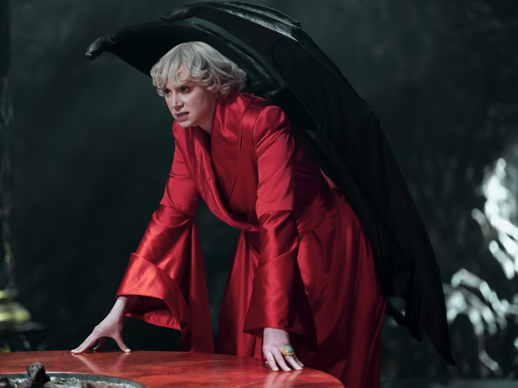 Gwendoline Christie as Lucifer Morningstar in episode four of The Sandman. Photo: Laurence Cendrowicz/Netflix