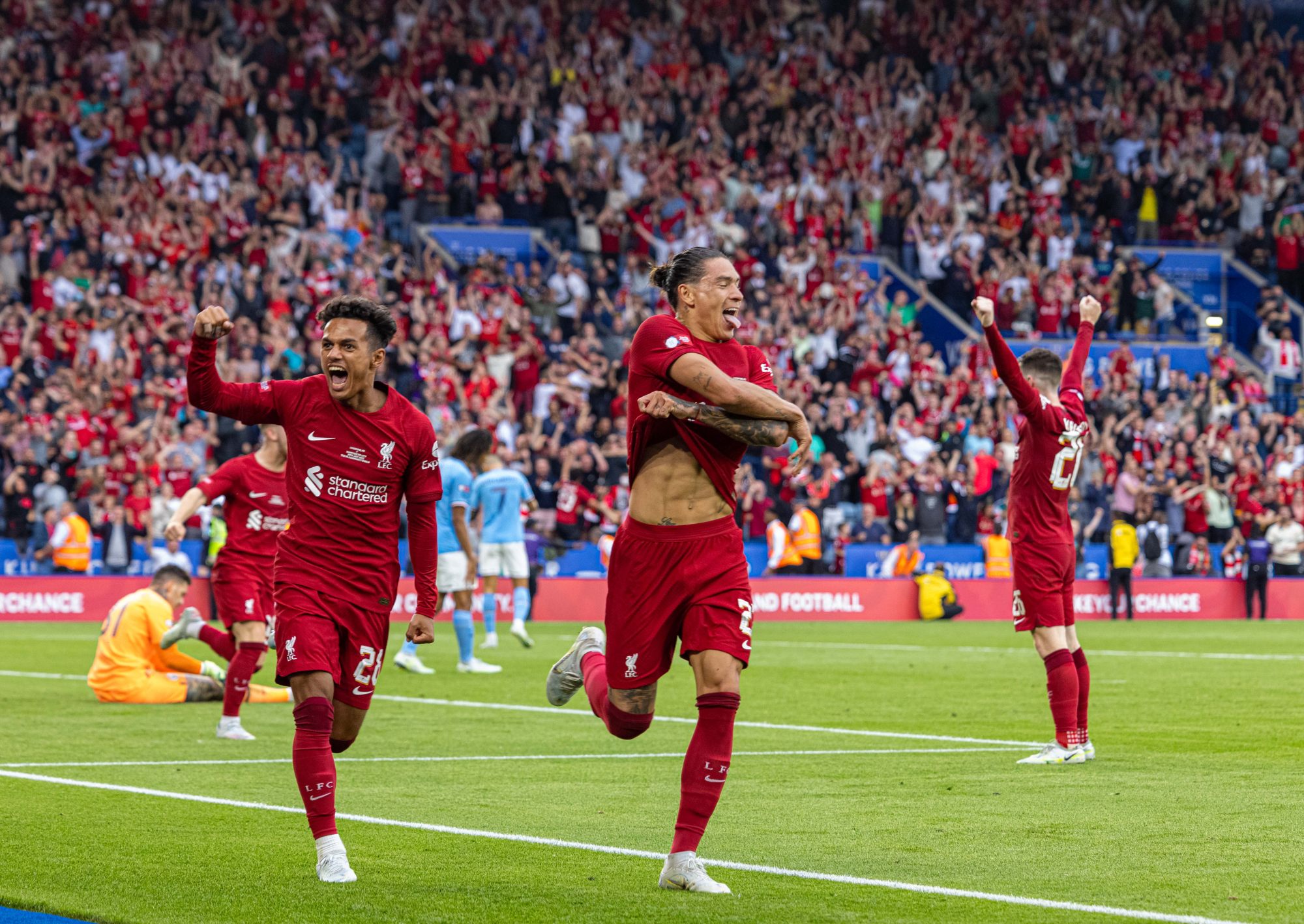 Liverpool’s Darwin Nunez (C) celebrates after scoring during the Community Shield game against Manchester City. Photo: Xinhua