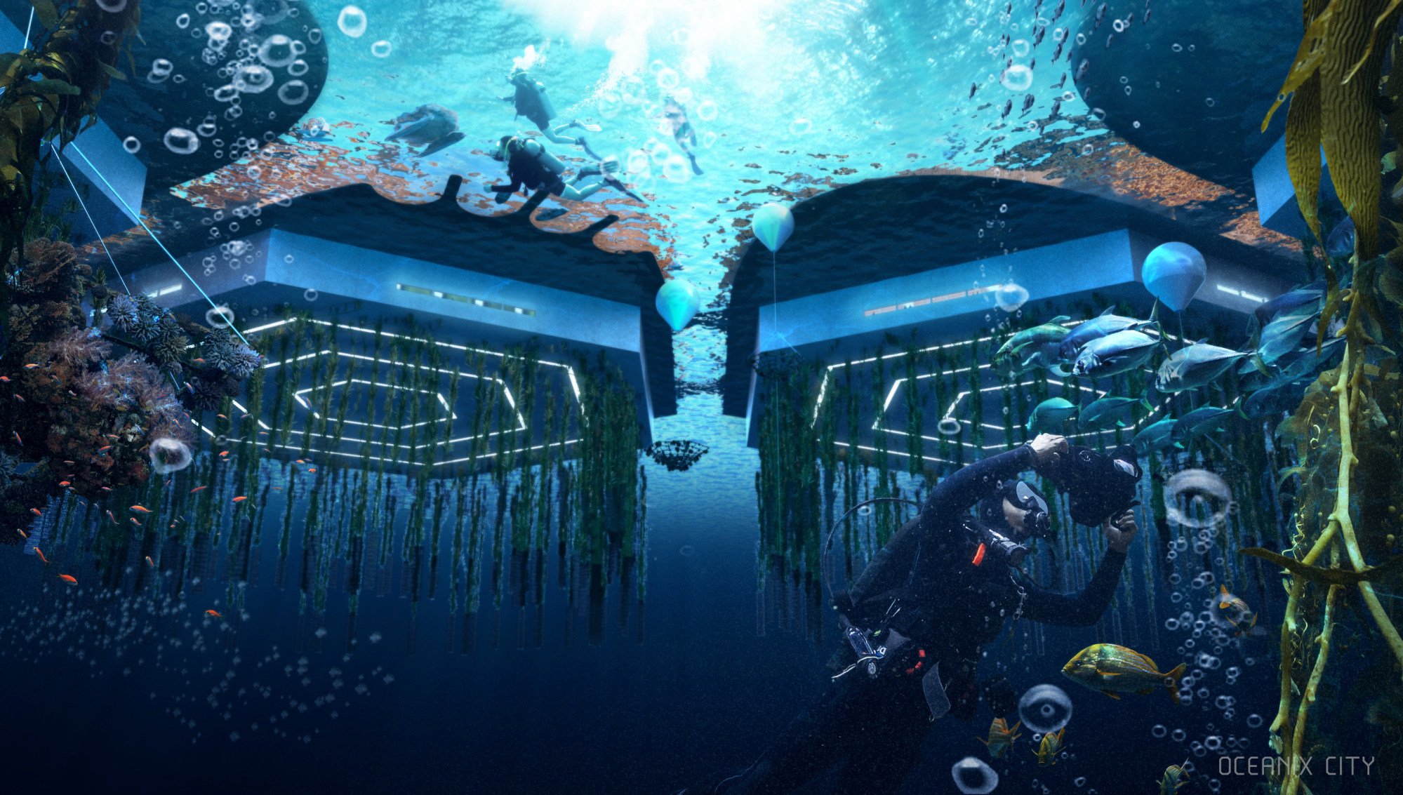 Oceanix City is a floating city project consisting of concepts like ocean farming. Photo: Handout