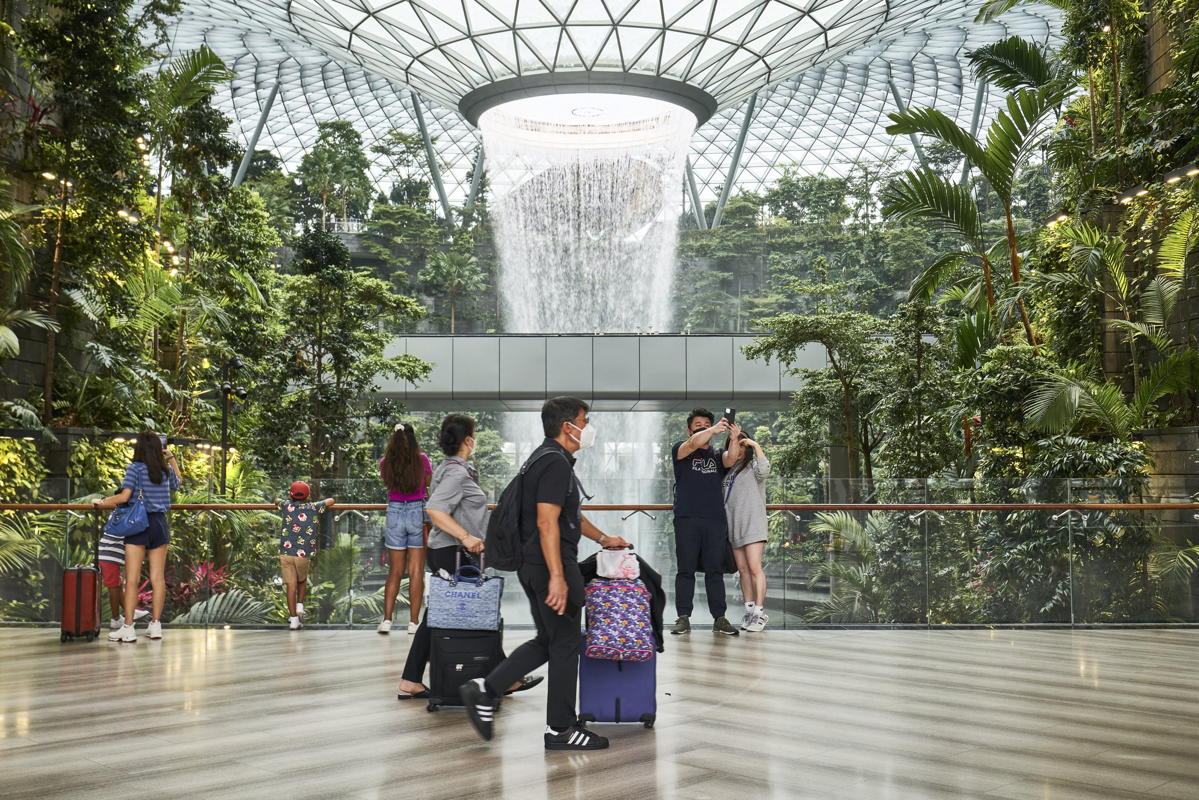 A view of Singapore’s Jewel Changi Airport in April. A nature-themed entertainment and retail complex, it is now seeing rising numbers of visitors as pandemic restrictions ease worldwide. Photo: Bloomberg