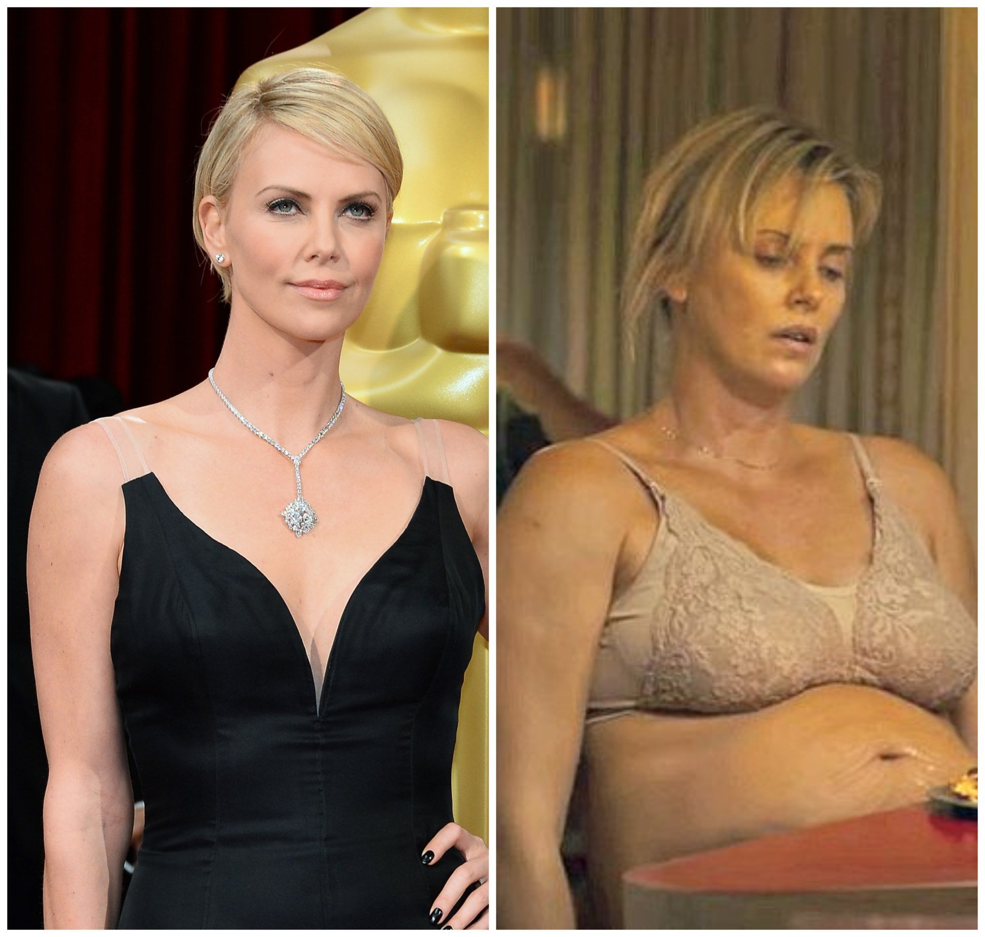 South African actress Charlize Theron often stuns the red carpet with her grace, yet had to gain 22kg for her role in Tully. Photos: Wire Image, Focus Features/YouTube